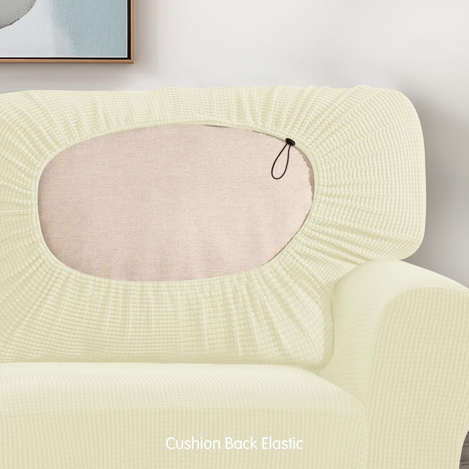 subrtex Slipcover Sets for Sofa, 7 Pieces Stretch Furniture Cover, Wear Resistant, Washable, Checkered Pattern, Ivory (Large) - Image 8