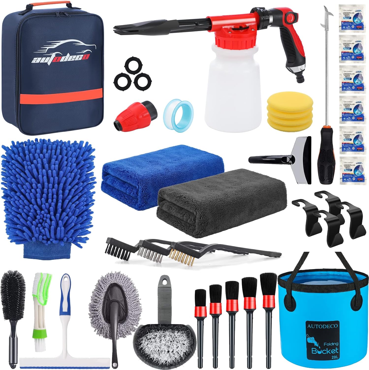 AUTODECO 35Pcs Car Wash Detailing Kit Cleaning Kits with Foam Gun Sprayer Collapsible Bucket Brush Large Wash Mitt Towels Complete Interior Exterior Car Washing Supply Set Blue - Image 2
