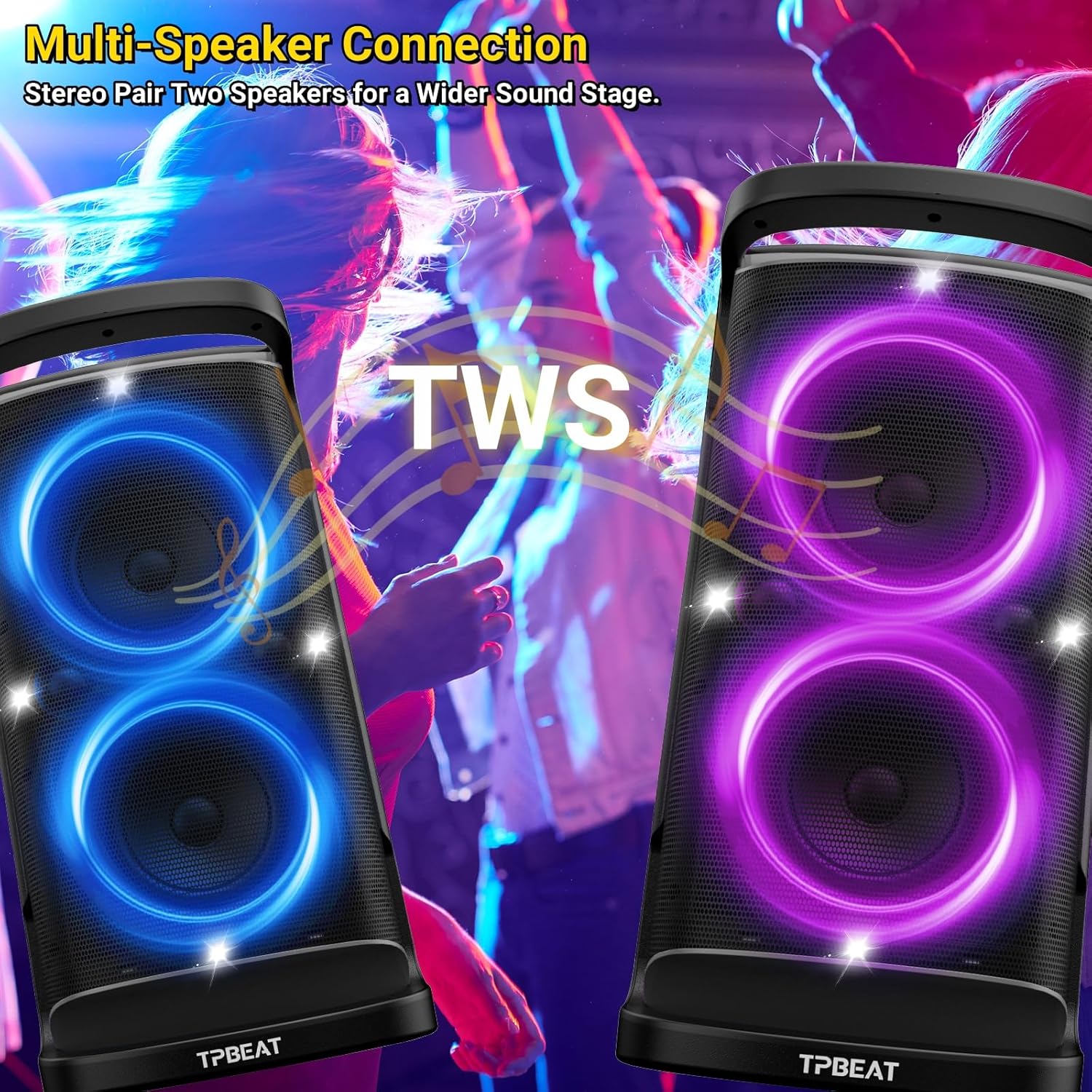 Portable Bluetooth Party Speaker: 160W Peak Powerful Loud Sound Deep Bass Wireless Boombox Large Subwoofer 15 Hours Battery Life Fast Charging with Led Light Show for Outdoor Camping Backyard - Image 4