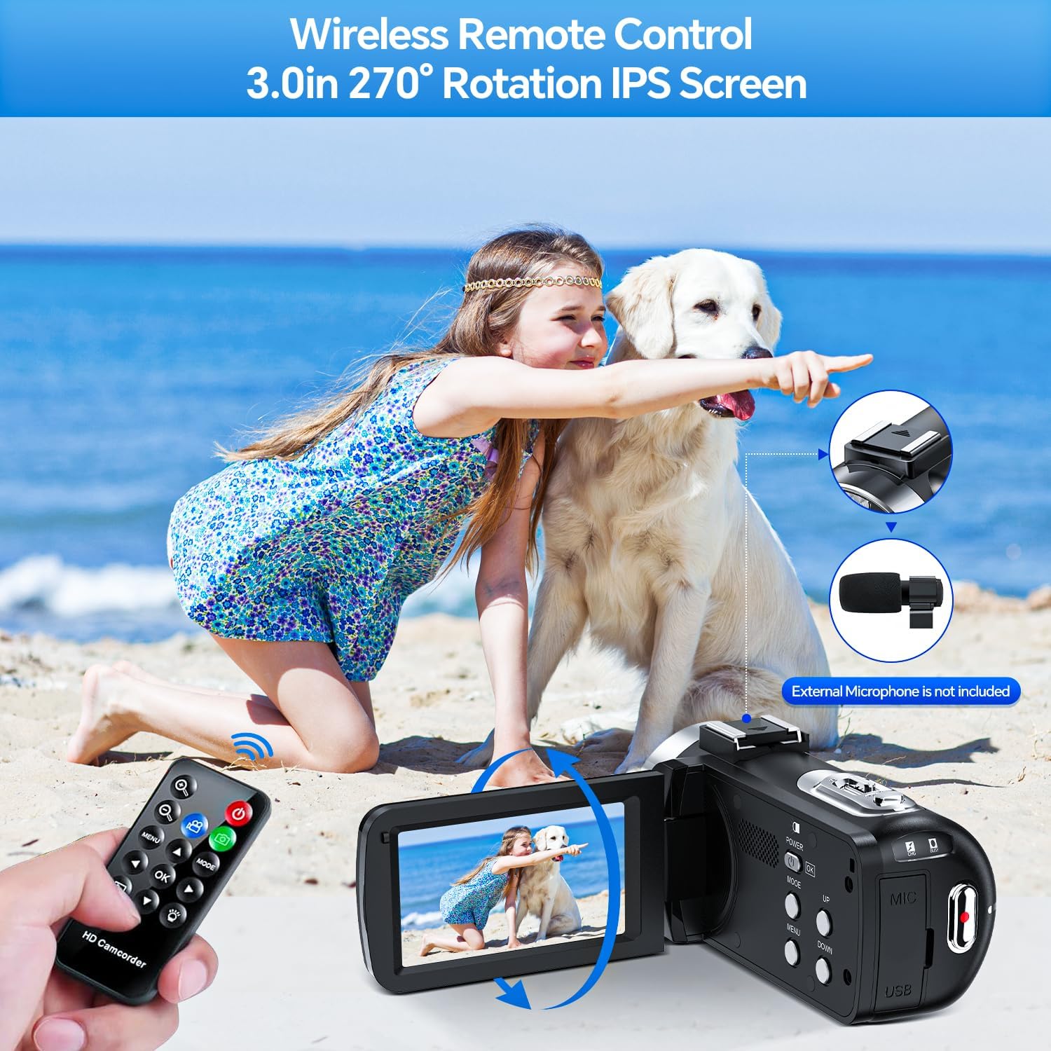 4K Video Camera Camcorder 42MP YouTube Vlogging Camera 18X Digital Zoom Webcam 3.0 Inch 270 Degree Rotation Screen Camcorders with 32G SD Card and 2 Batteries Recording While Charging - Image 5