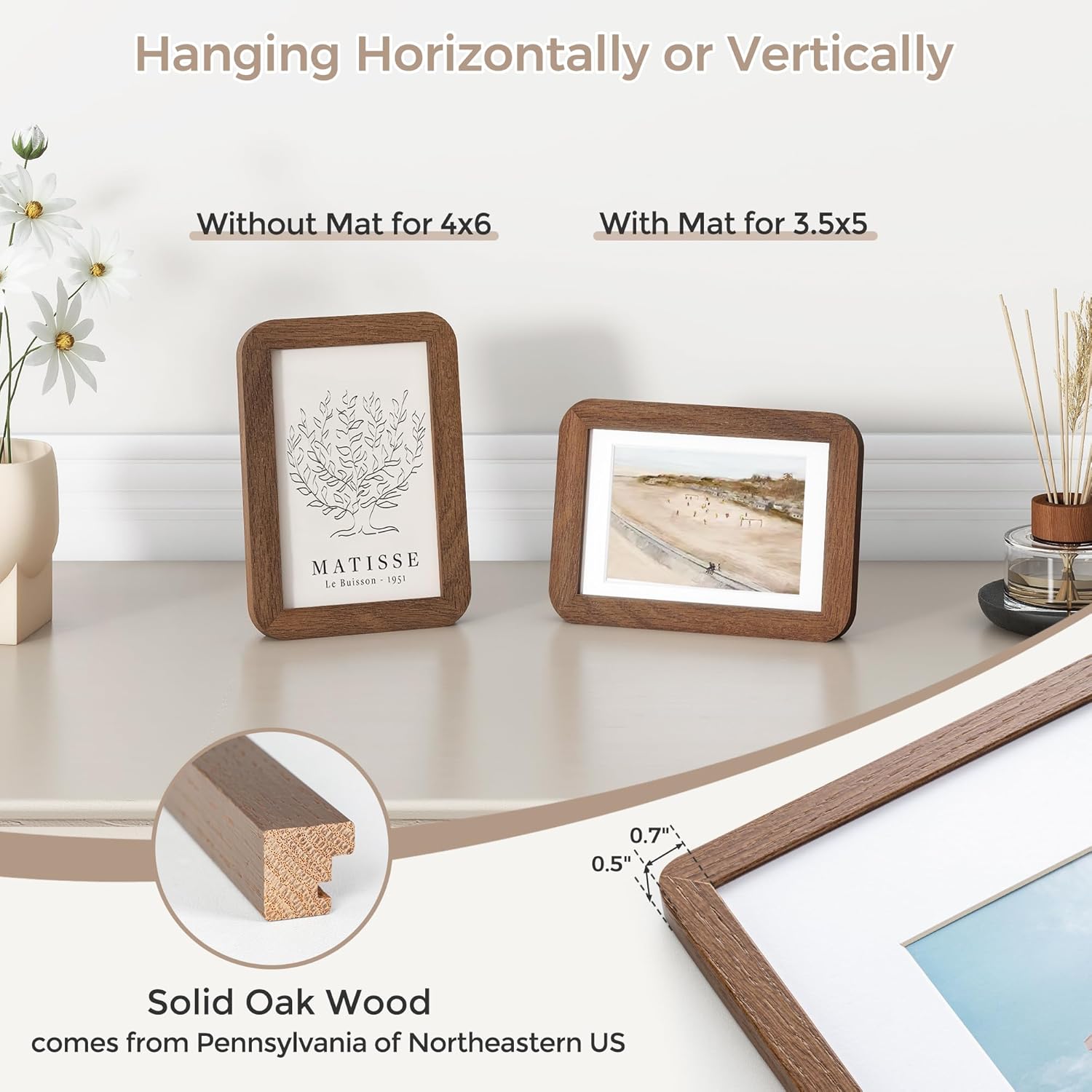 4x6 Picture Frame | Solid Oak Wood 4''x6''Photo Frame | 4x6 Picture Frame With Mat For 3.5x5 | Plexiglas And Hanging Hardware Included | 4 By 6 Picture Frame Wood (Walnut, 1 Pack) - Image 5