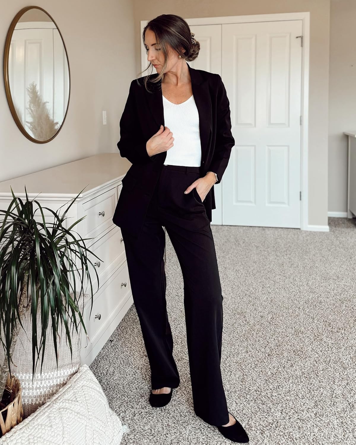 luvamia 2 Piece Outfits for Women Dressy Blazer Jackets High Waisted Straight Leg Pants Suits Set Business Casual Office - Image 3