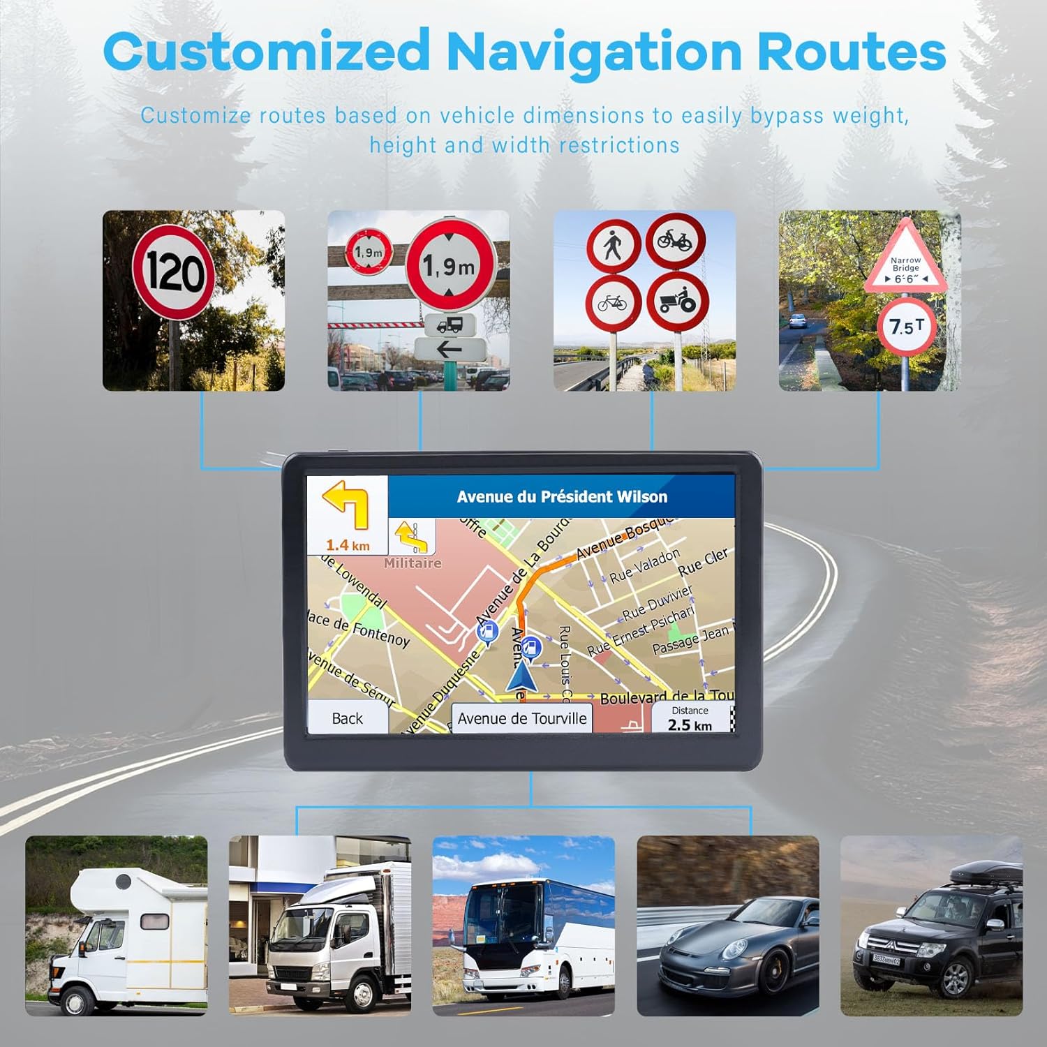 GPS Navigator for Car Truck RV, 7 Inch Touch Screen, Latest 2025 Maps for Car GPS, Support Voice Turn-by-Turn Guidance, Speed and Red Light Warning, Custom Truck Routing - Image 4