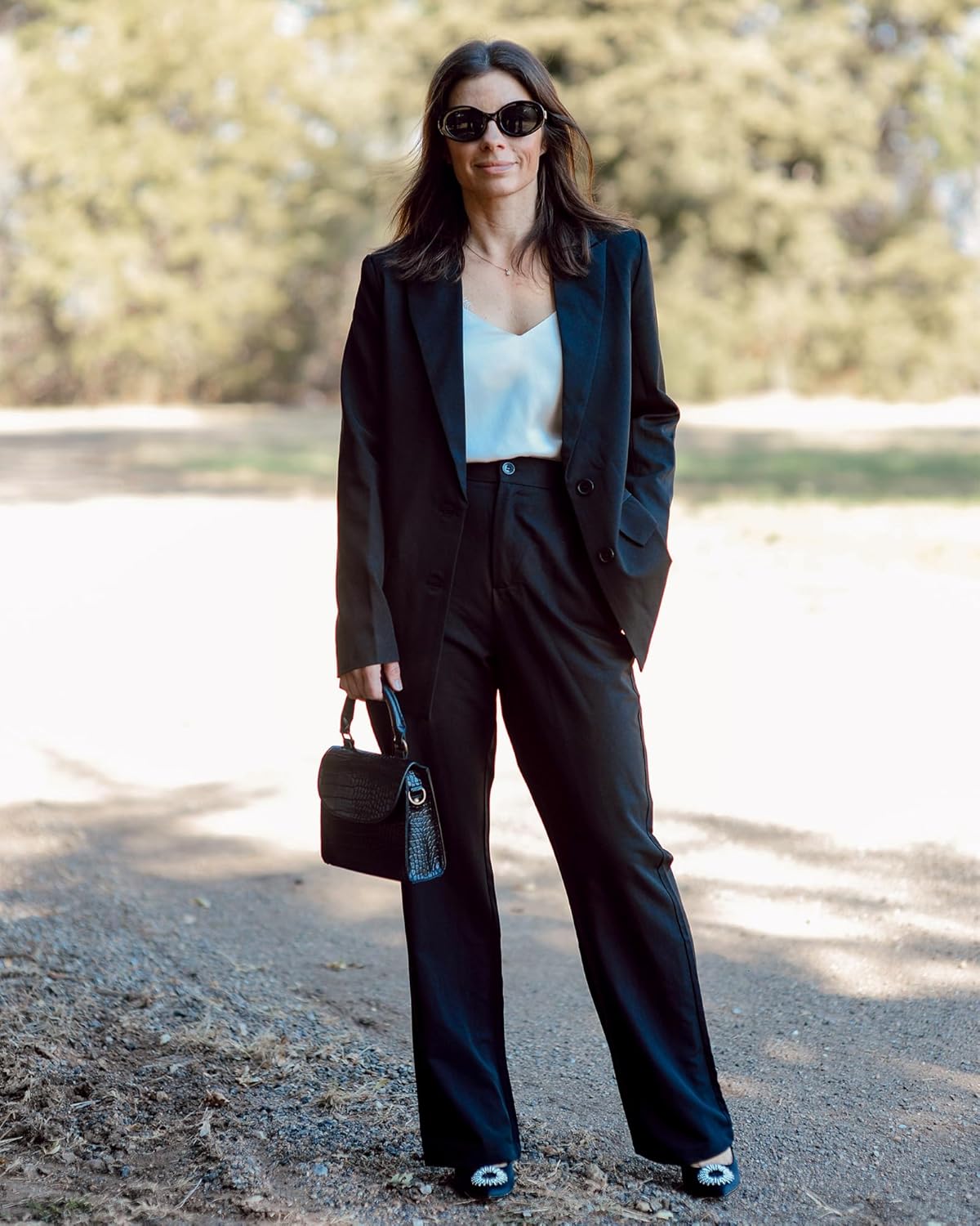 luvamia 2 Piece Outfits for Women Dressy Blazer Jackets High Waisted Straight Leg Pants Suits Set Business Casual Office - Image 6