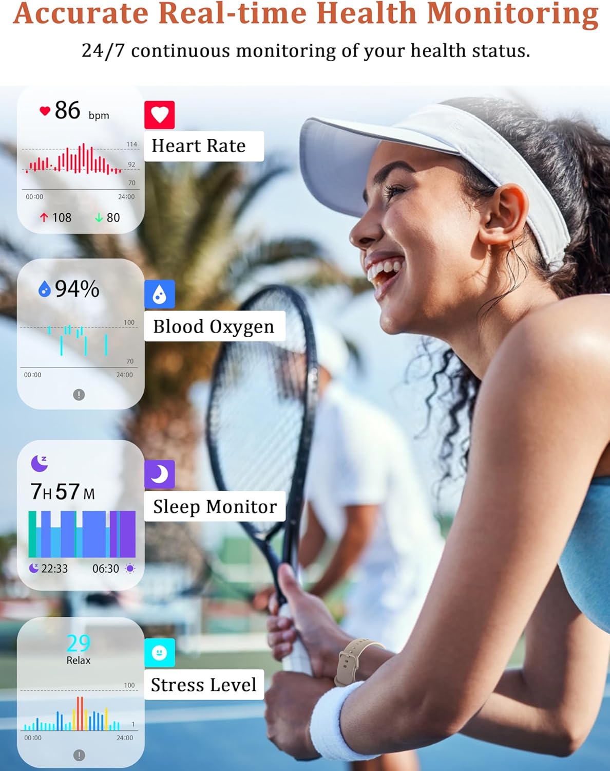 Smart Watch, Alexa Built-in, Answer/Make Calls Smart Watch Women Men, 1.83" Smartwatch IP68 Waterproof Sports Watch, Heart Rate SpO2 Sleep Stress Monitor, Step Counter Watch for Android & iOS Phone - Image 6