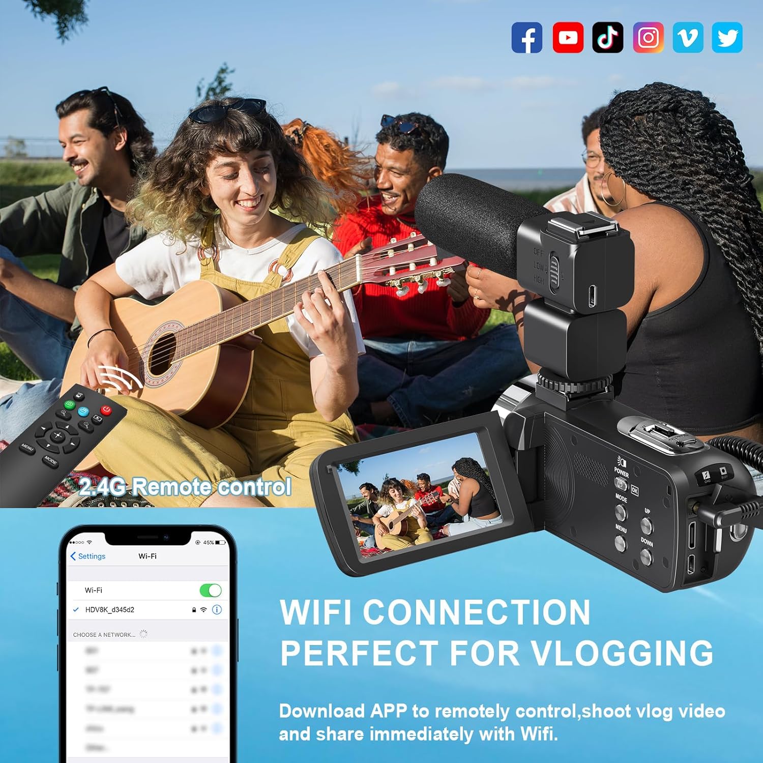 8K 64MP Camcorder Video Camera 18X Digital Zoom YouTube Vlogging Camera Webcam IR Night Vision WiFi 3.0”Touch Screen Camcorders with Microphone, 32G SD Card, Remote Control and 2 Batteries - Image 7