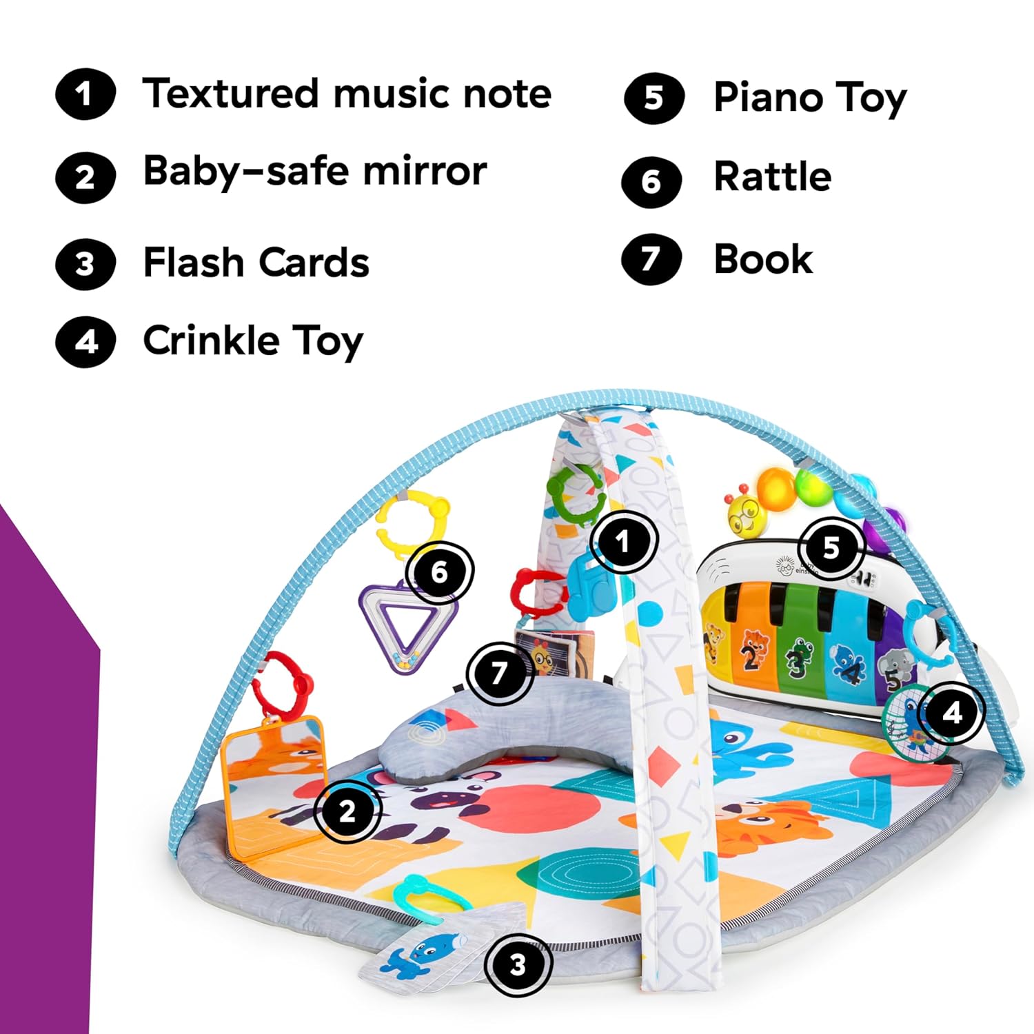 Baby Einstein 4-in-1 Kickin' Tunes Music and Language Play Gym and Piano Tummy Time Activity Mat - Image 6