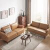 63" Faux Leather Loveseat Sofa, Mid-Century Modern Decor 2 Seater Love Seat Couches, Comfy Armrest Small Couch with Wood Grain Legs for Living Room Apartment, Tan Leather - Image 9