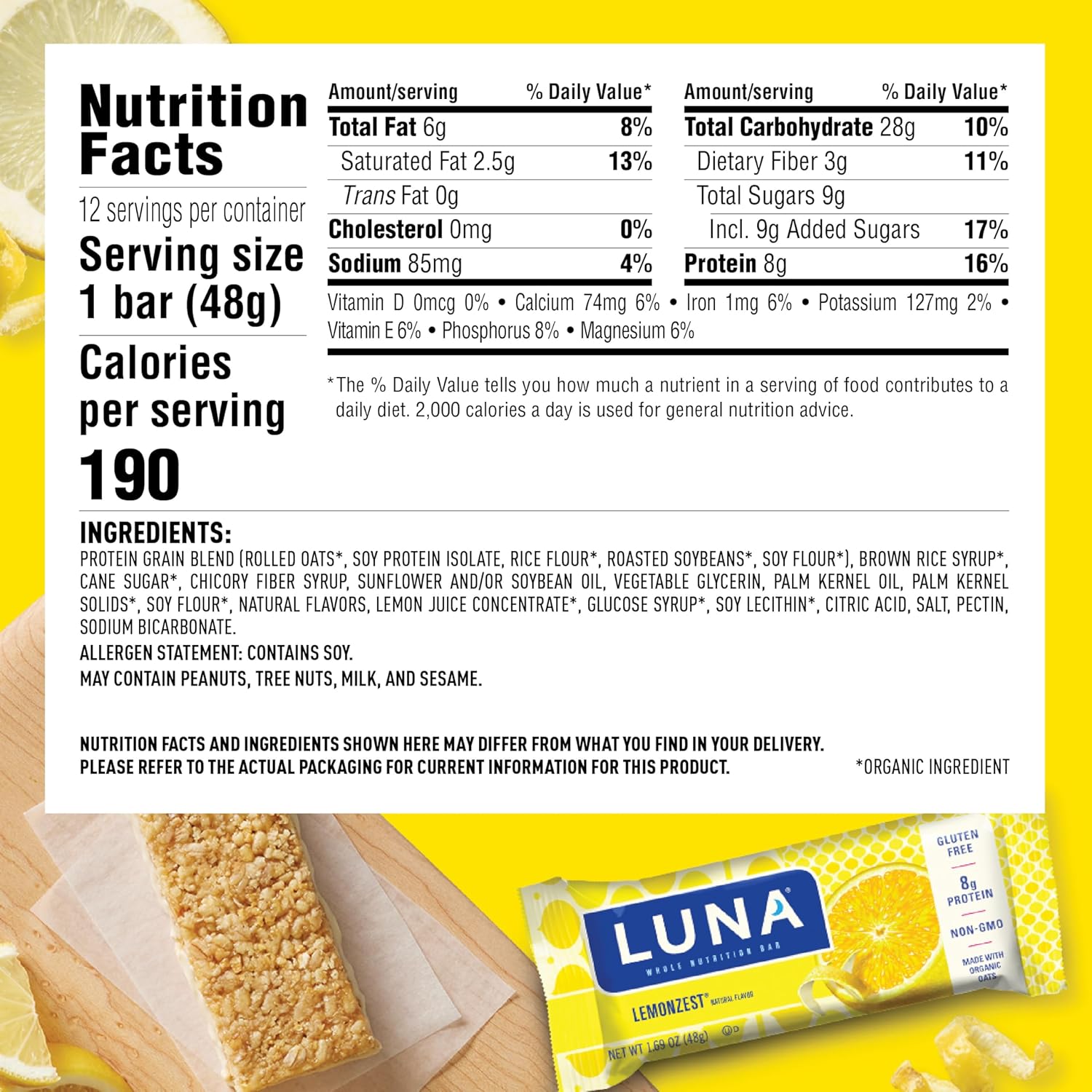 Clif Bar Luna Minis Energy Bar - Box of 12 1.69oz (48g) Bars (Lemon Zest) - Image 7