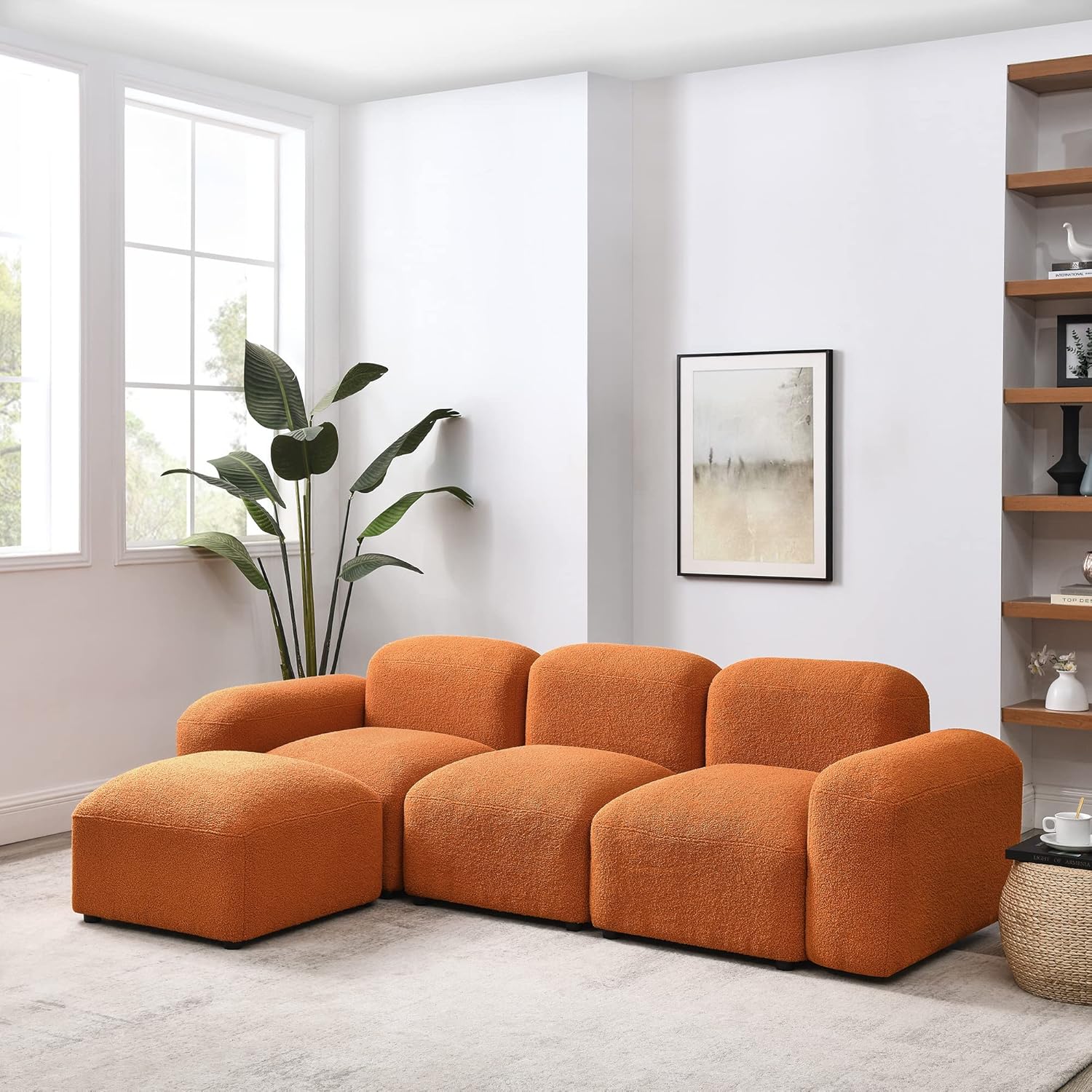 Modular Sectional Sofa, Convertible L Shaped Couch, 94.5" Modern Minimalist Cloud Couches for Living Room Set, Comfy Orange Teddy Fabric - Image 2