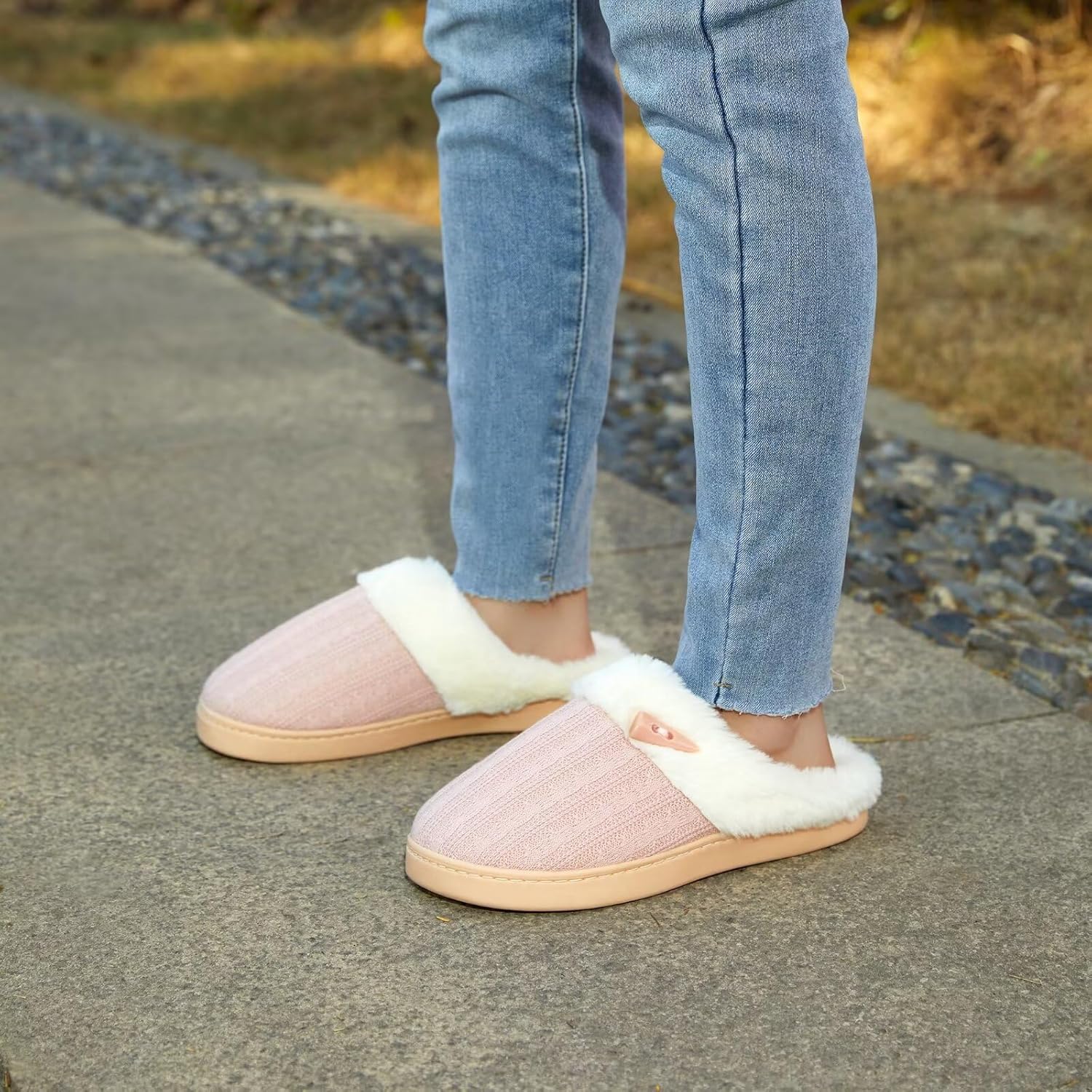 NineCiFun Women's Slip on Fuzzy House Slippers Memory Foam Slippers Scuff Outdoor Indoor Warm Plush Bedroom Shoes with Faux Fur Lining - Image 10