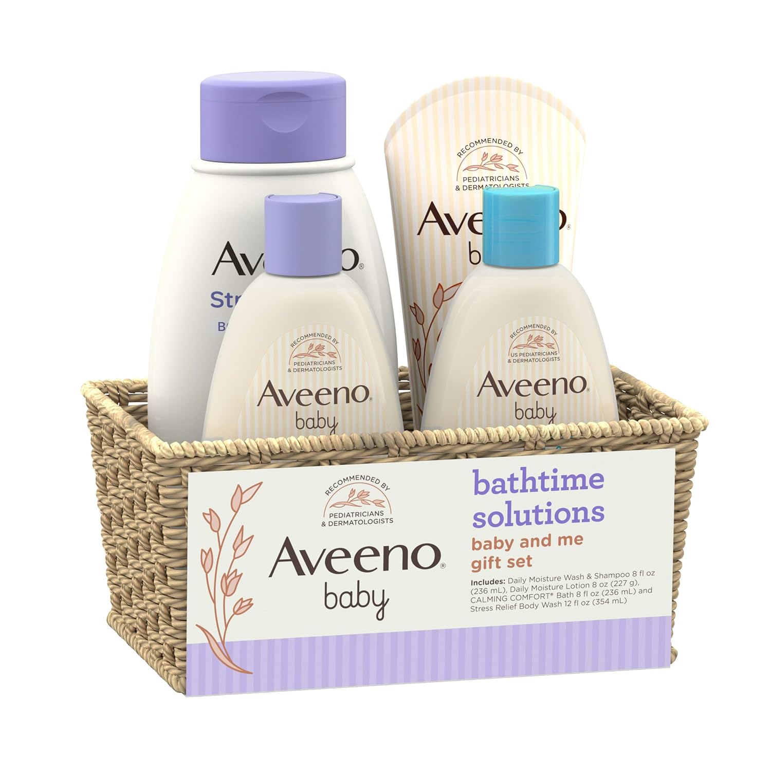 Aveeno Baby Bathtime Solutions Gift Set with Body Wash & Shampoo, Calming Bath, Daily Moisturizing Lotion & Stress Relief Body Wash for Mom, Oatmeal, 4 Items - Image 6