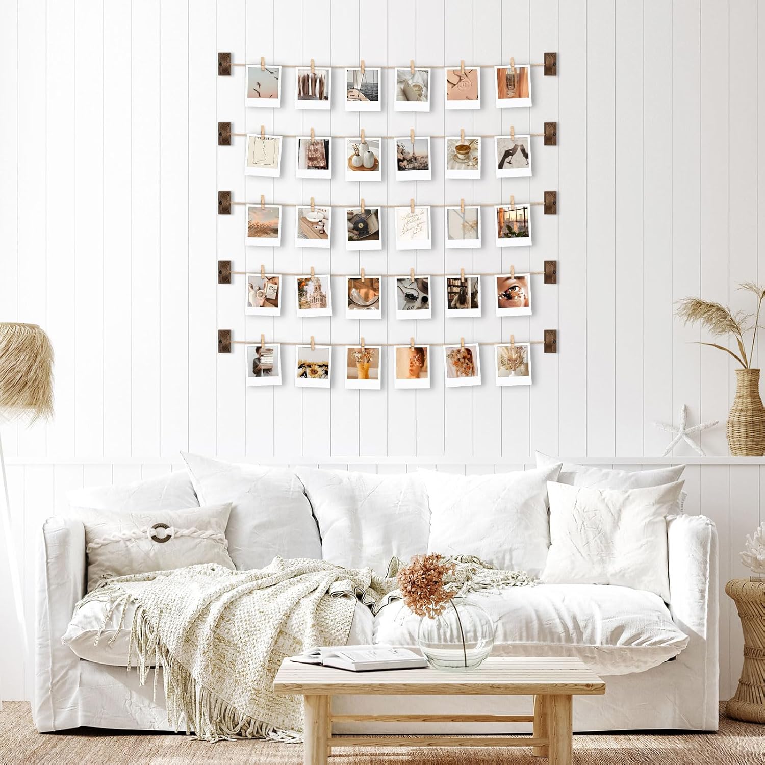 Emfogo Picture Frames Collage Wall Decor Photo Frame Collage Picture frames with 30 Clips Wall Decor Walnut - Image 6