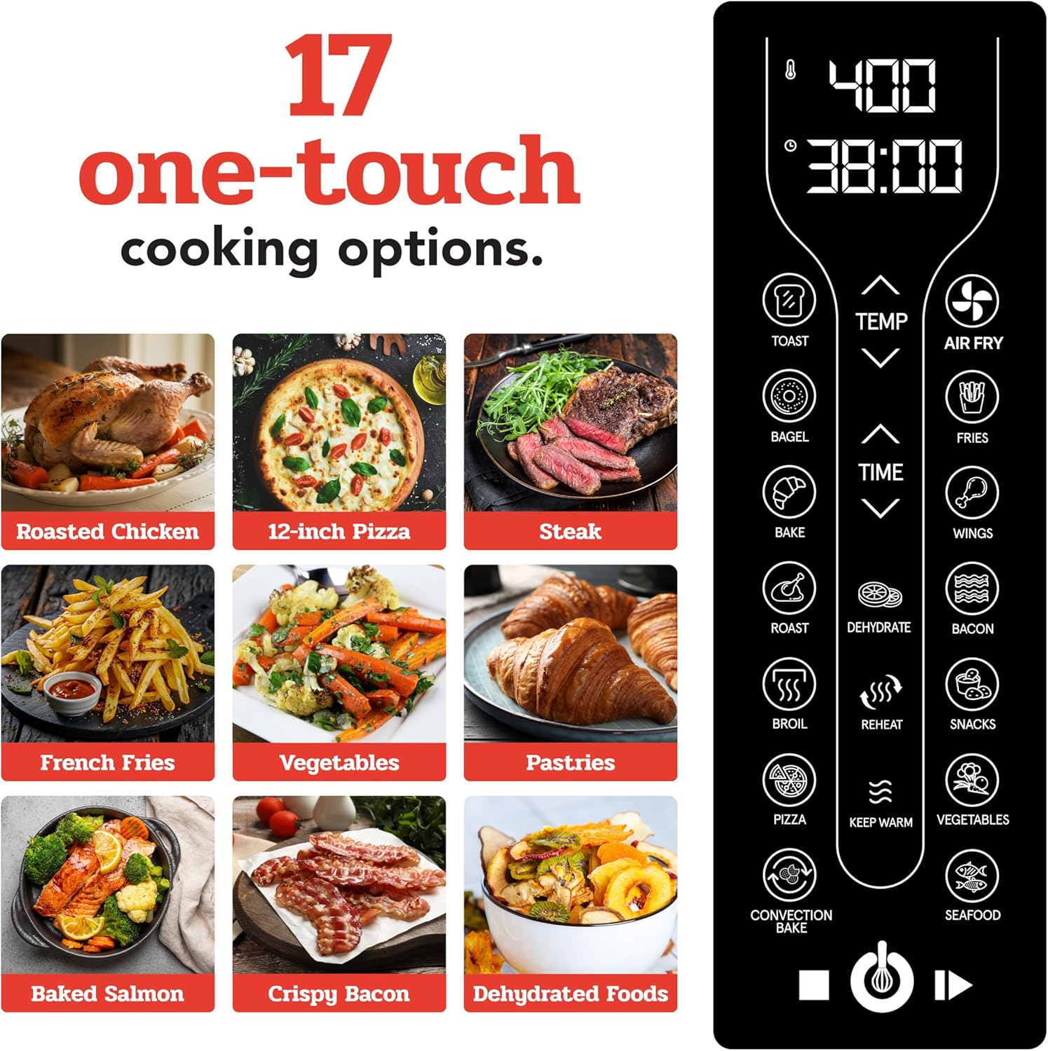 Gourmia Toaster Oven Air Fryer Combo 17 cooking presets 1700W french door digital air fryer oven 24L capacity accessories, convection rack, baking pan tray recipe book GTF7460,Large,Black - Image 5