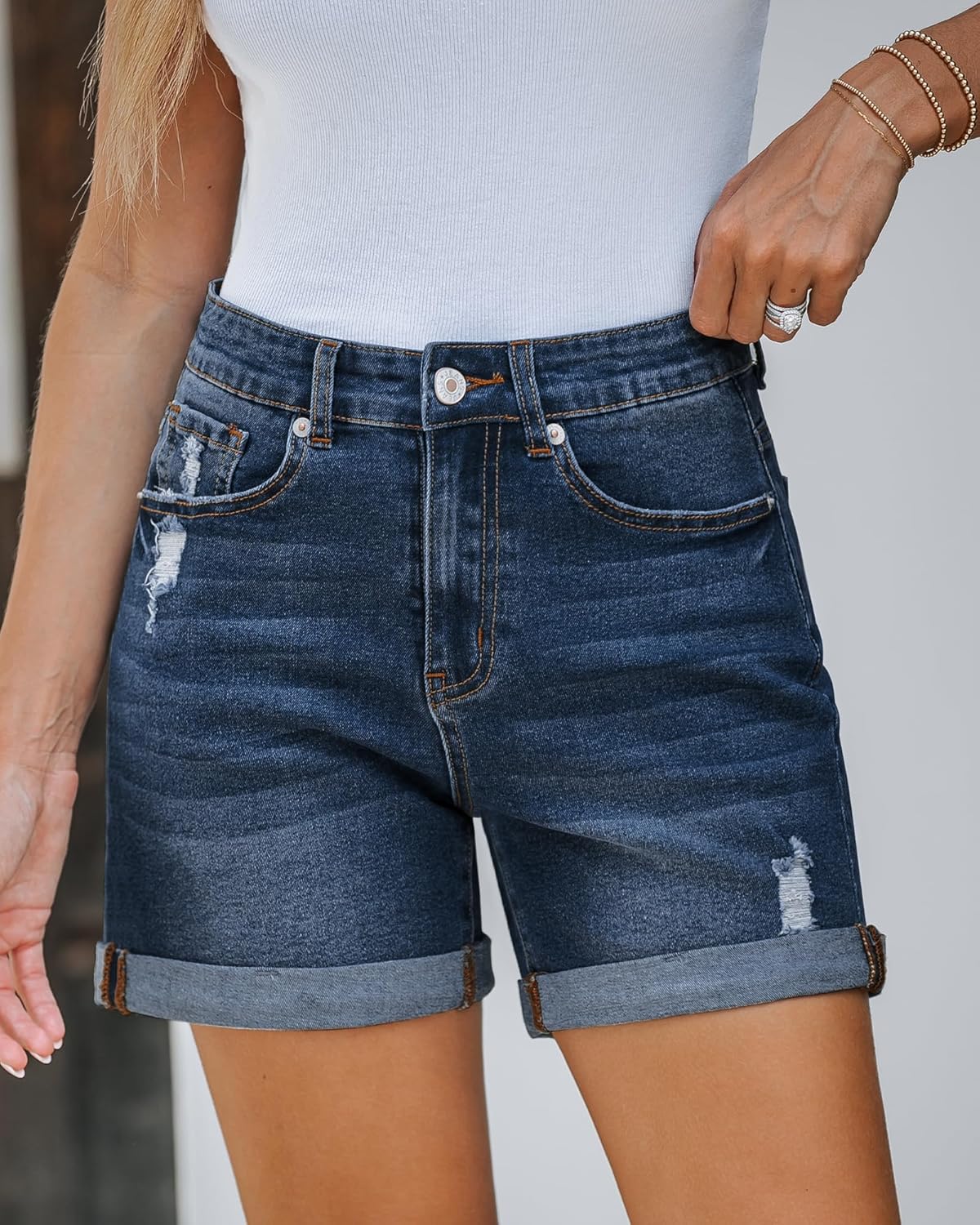 LookbookStore Jean Shorts Womens Stretchy High Waisted Ripped Denim Shorts with Pockets Trendy Distressed Cut Off Shorts - Image 5
