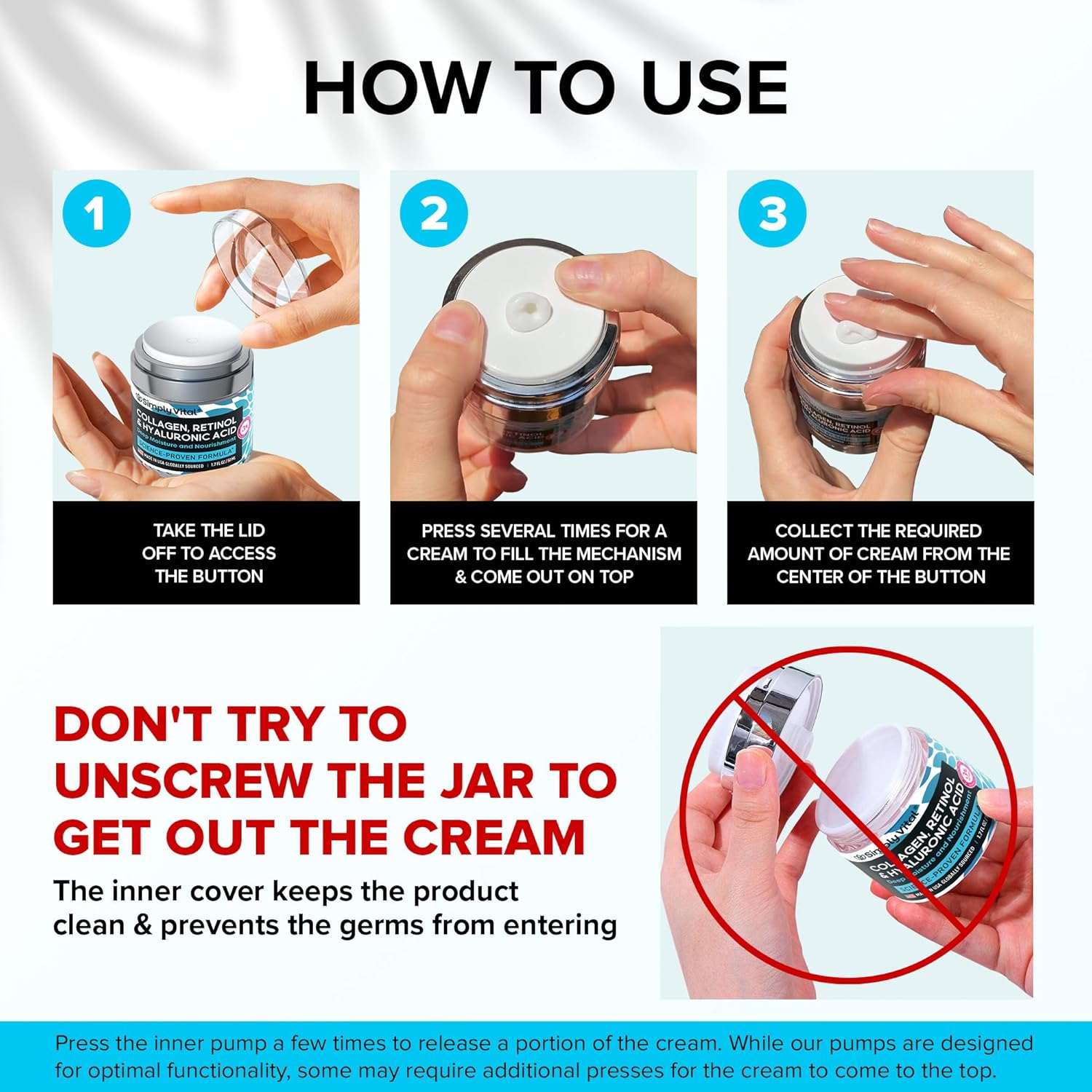 SimplyVital Collagen, Retinol & Hyaluronic Acid Cream - Anti-Aging Face Moisturizer for Face, Neck & Décolleté - Made in USA, Daily Moisturizer Face Cream - 1.7 fl.oz. - Image 8