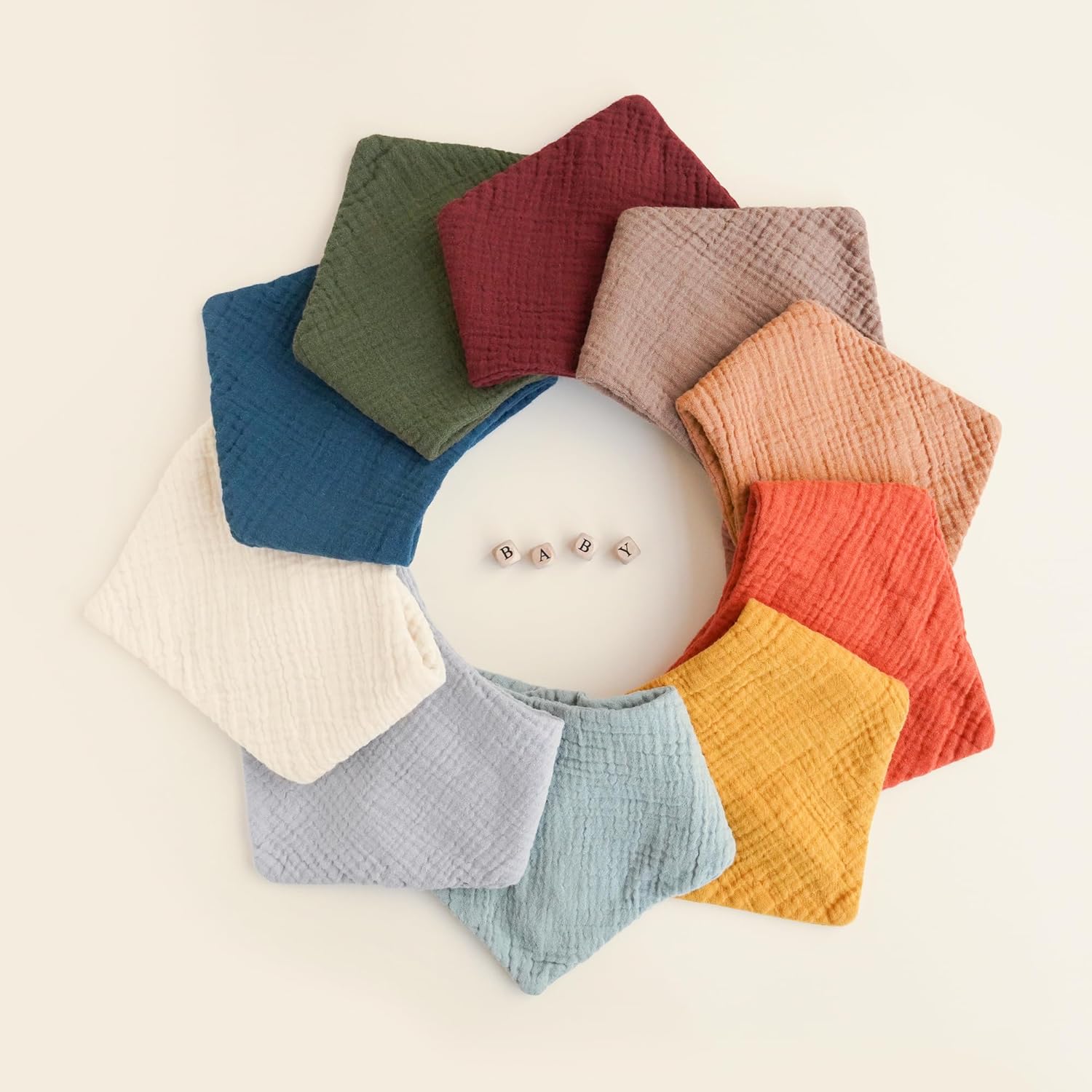 Konssy Muslin Baby Bibs 10 Pack Baby Bandana Drool Bibs 100% Cotton for Unisex Boys Girls,10 Solid Colors Set for Teething Drooling - Image 7