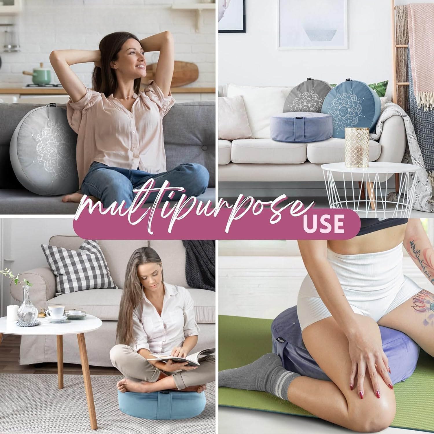 Yes4All Meditation Cushion, Floor Pillow Foam Zafu Buckwheat, Mandala Pattern Yoga Meditation Bolster Pillows, Floor Cushions - Image 6