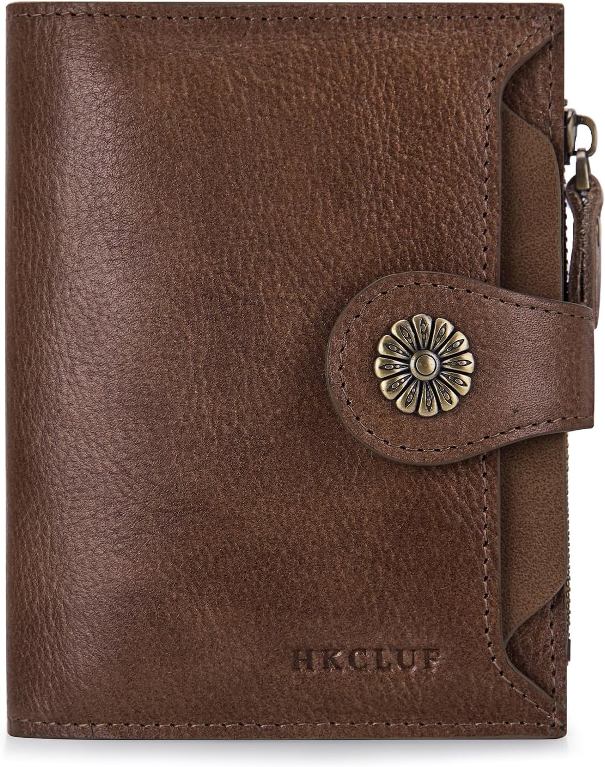 HKCLUF Wallet Women,Genuine Leather Bifold Womens Wallet Card Holder RFID Blocking Small Wallet for Women With Zipper Coin Pocket(khaki) - Image 2