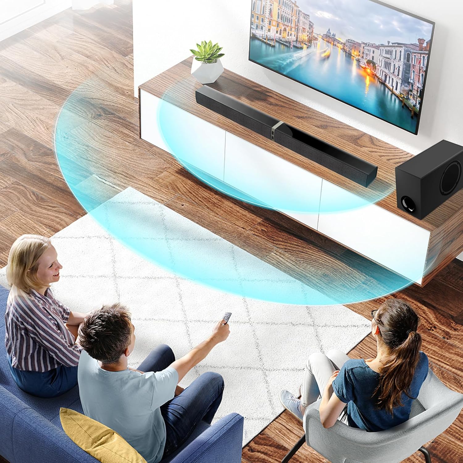 MZEIBO Sound Bar for Smart TV, 120W Sound Bar with Subwoofer, Bluetooth 5.0 Soundbar, Deep Bass, TV Audio System with ARC/Opt/AUX for Enhanced Home Theater Sound - Image 7