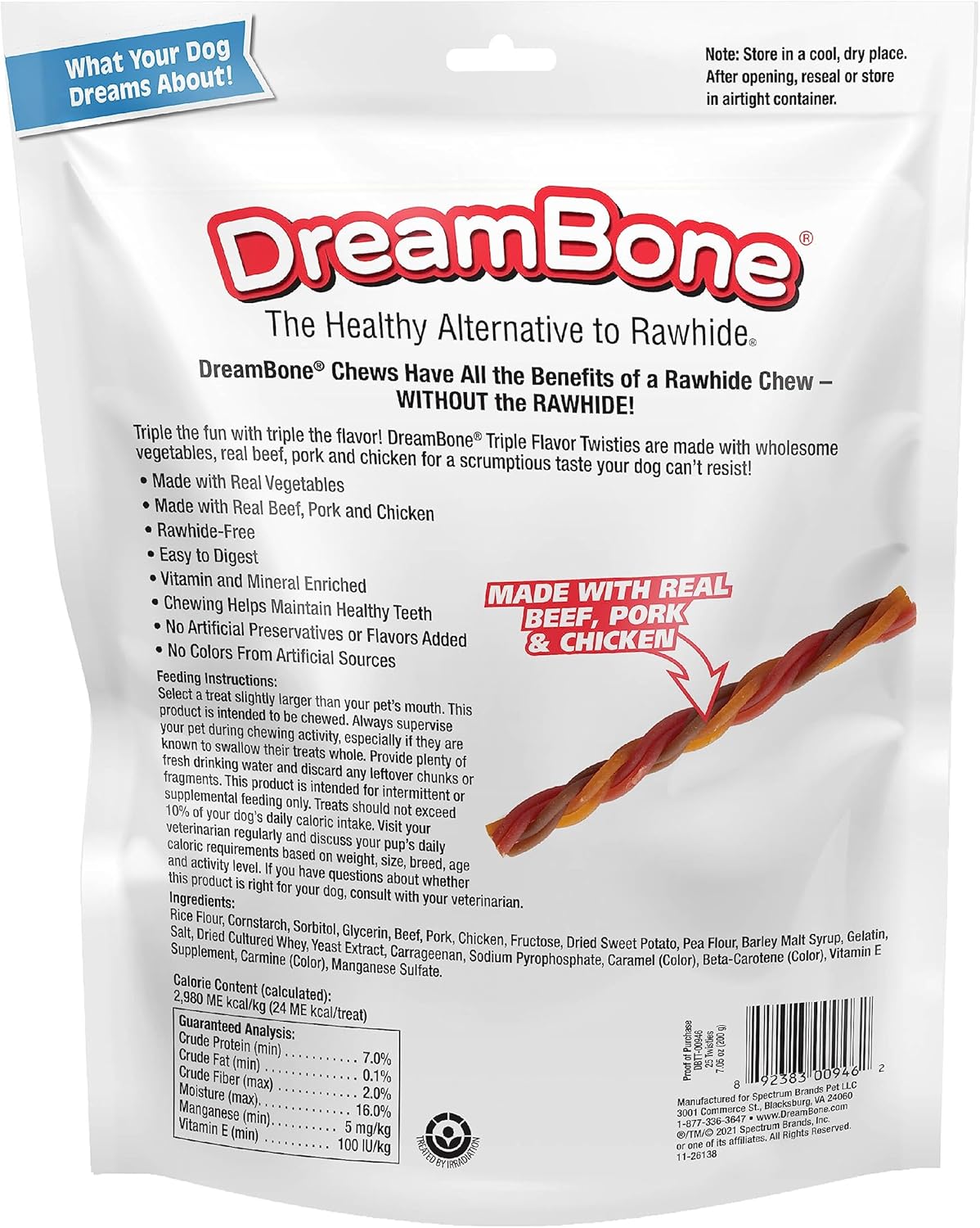 Dreambone Triple Flavor Twisties, 25 Count, Rawhide-Free Dog Chews Made with Real Beef, Pork & Chicken, 7.05 Ounce (Pack of 1) - Image 3