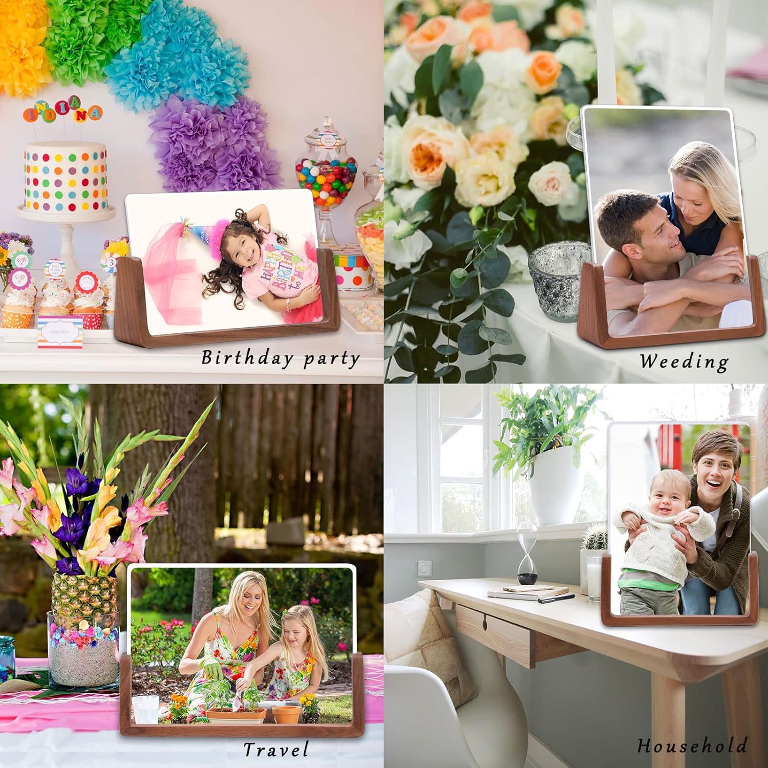 5X7 Walnut Wooden Picture Frame,Brown Photo Frame with Double Side Acrylic Glass Cover, 2pcs Horizontal Vertical Photos for Table Top Desktop Display, Valentine's Day Gift - Image 7