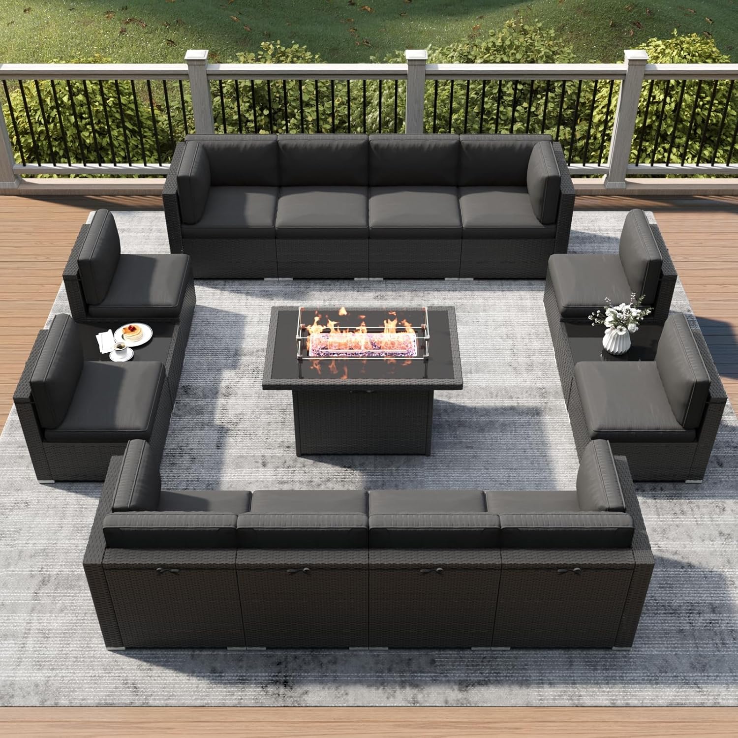 LayinSun 15 Piece Patio Furniture Set with Fire Pit Table, Outdoor Conversation Sets Wicker Rattan Sectional Sofa with Coffee Table - Image 2