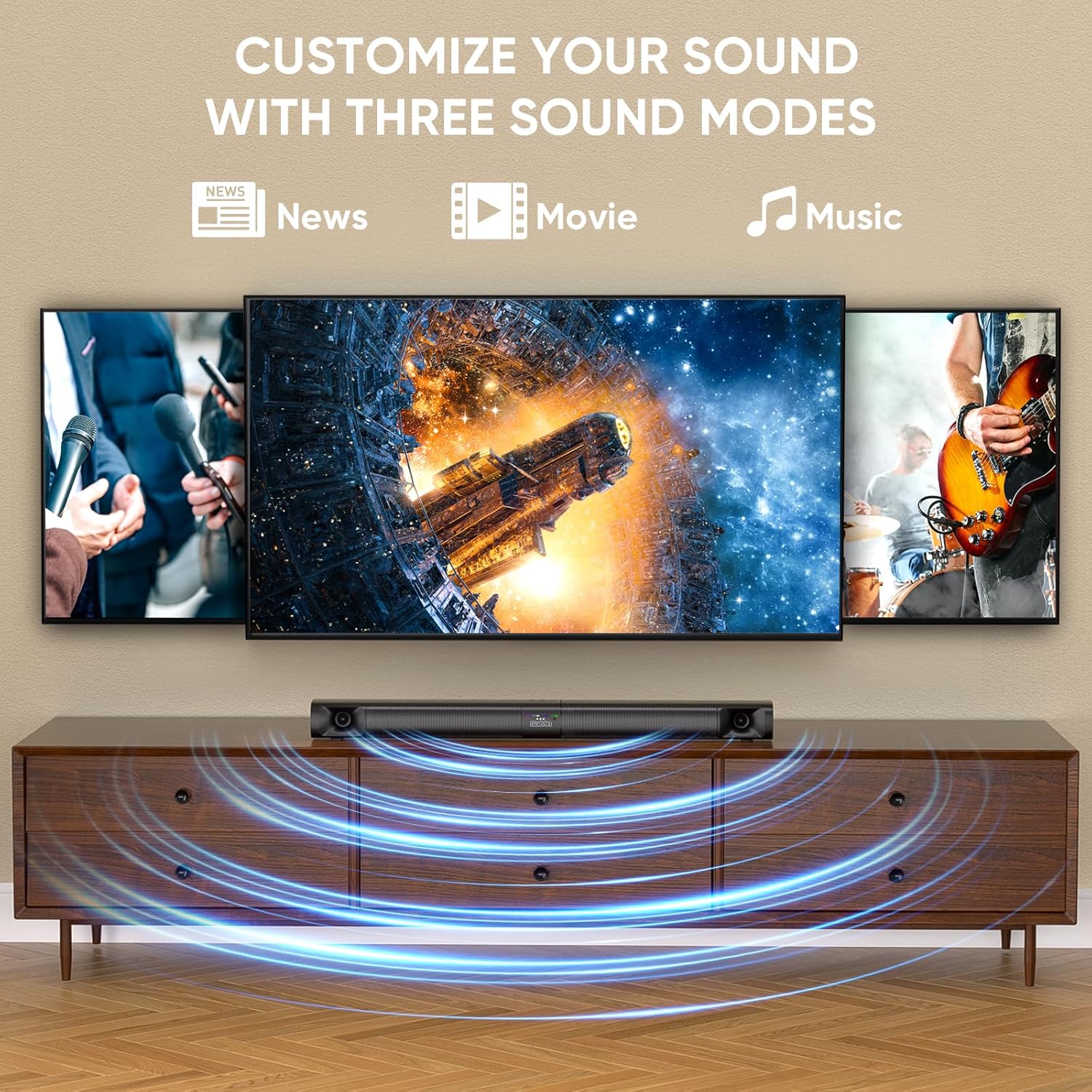 Saiyin Sound Bar for Smart TV, 31 Inches, 2-in-1 Detachable Soundbar for TV, Peak Power 90W Bluetooth TV Sound Bar for Surround Sound System,TV ARC/Optical/AUX/Wall Mount - Image 7