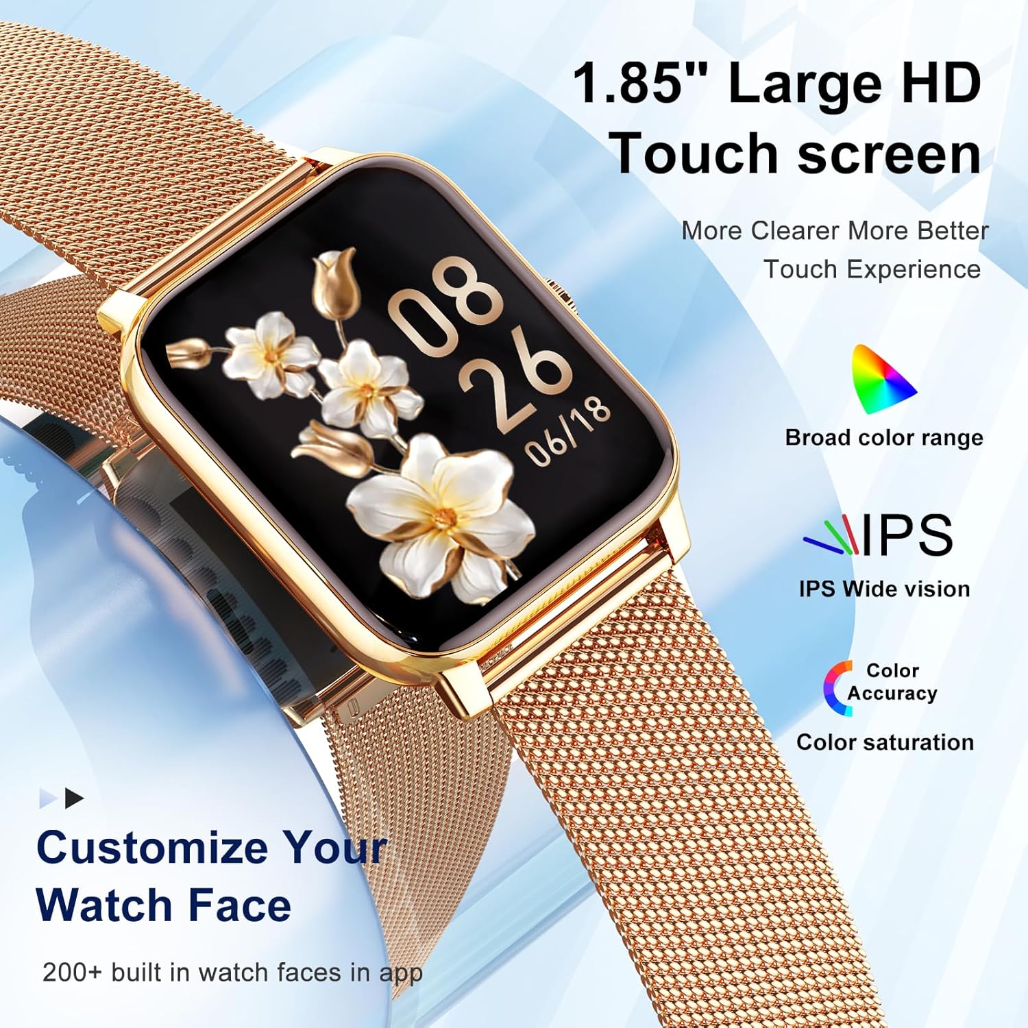 Smart Watch for Women Fitness Tracker: Gold Smart Watches for Women Digital Mens Watches Make/Answer Call Waterproof Running Smartwatch Android Phone iPhone Samsung Compatible Heart Rate Monitor - Image 6