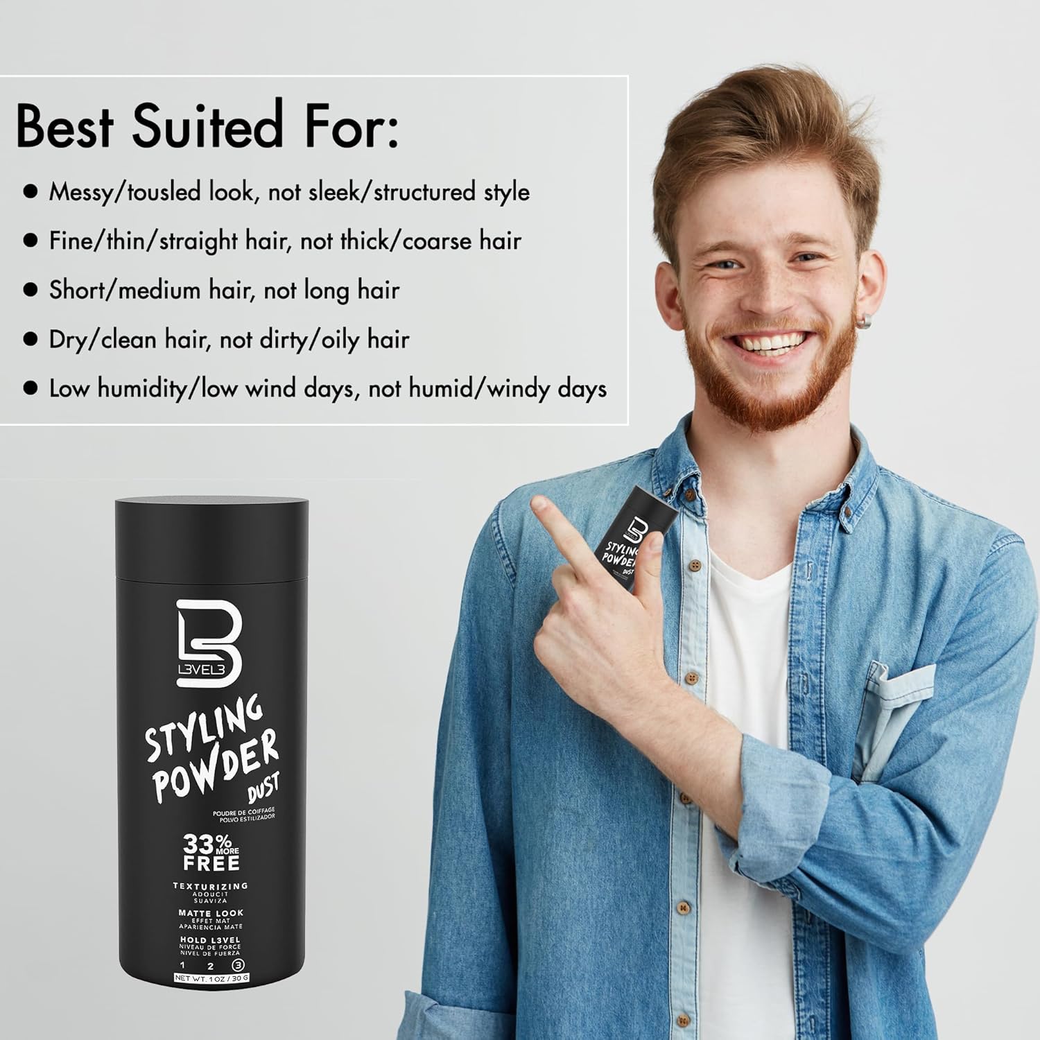 L3 Level 3 Styling Powder - Natural Look Mens Powder - Easy to Apply with No Oil or Greasy Residue - Image 5