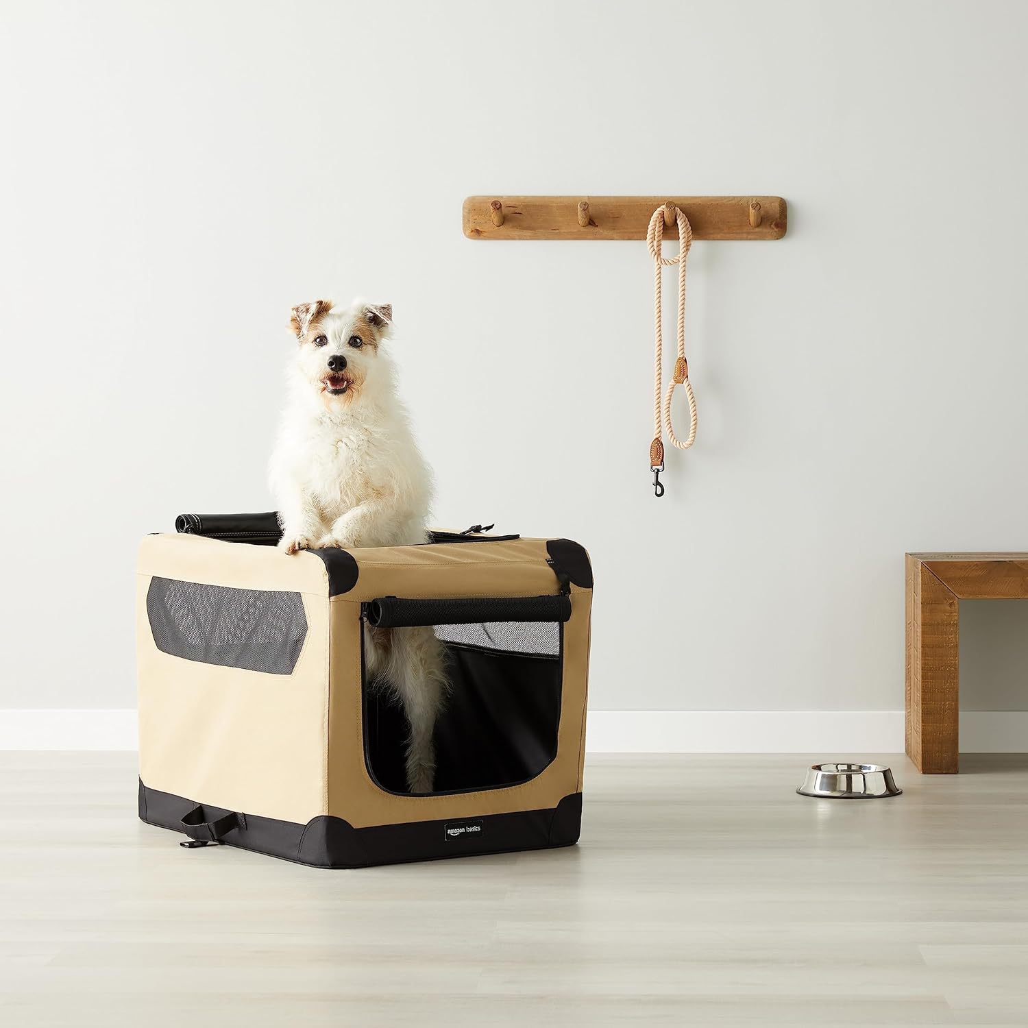 Amazon Basics 2-Door Portable Soft-Sided Folding Soft Dog Travel Crate Kennel, Medium (M 30" x 21" x 21"), Tan - Image 8