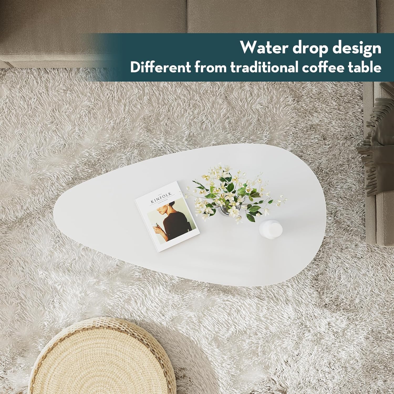 SAYGOER Modern Coffee Table White Oval Coffee Tables for Living Room Simple Center Table for Small Space Home Office Easy Assembly 22.2" D x 42.5" W x 17.1" H, White - Image 5