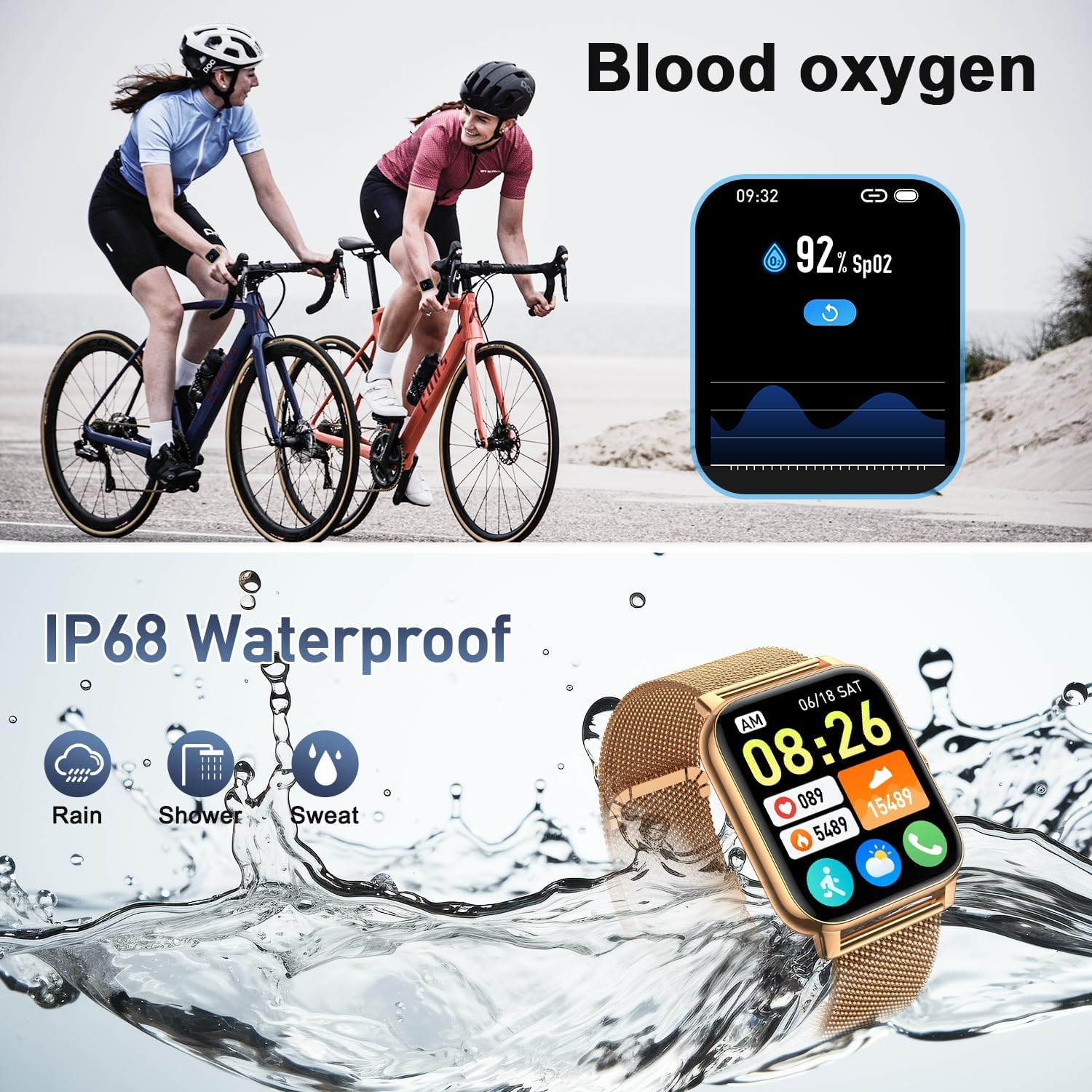 Smart Watch for Women Fitness Tracker: Gold Smart Watches for Women Digital Mens Watches Make/Answer Call Waterproof Running Smartwatch Android Phone iPhone Samsung Compatible Heart Rate Monitor - Image 8