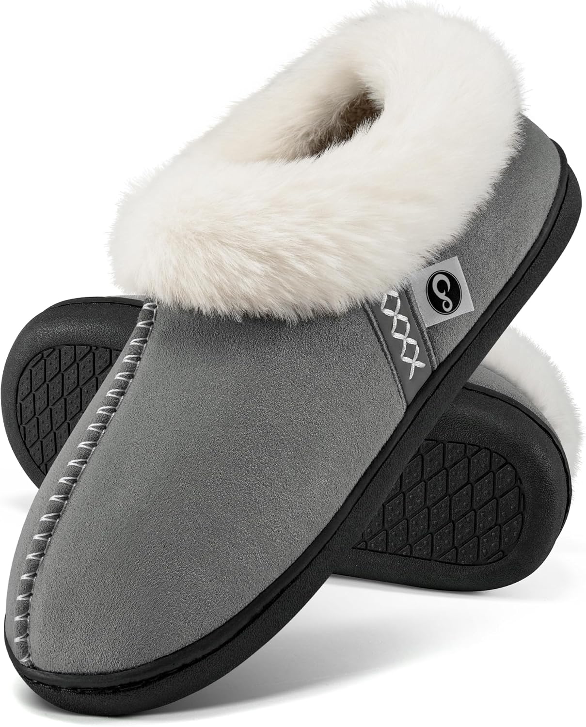 Ablanczoom Slippers for Women House Shoes: Comfy Memory Foam Slippers with Fuzzy Faux Fur Collar Non-skid Rubber Sole Indoor/Outdoor - Image 2