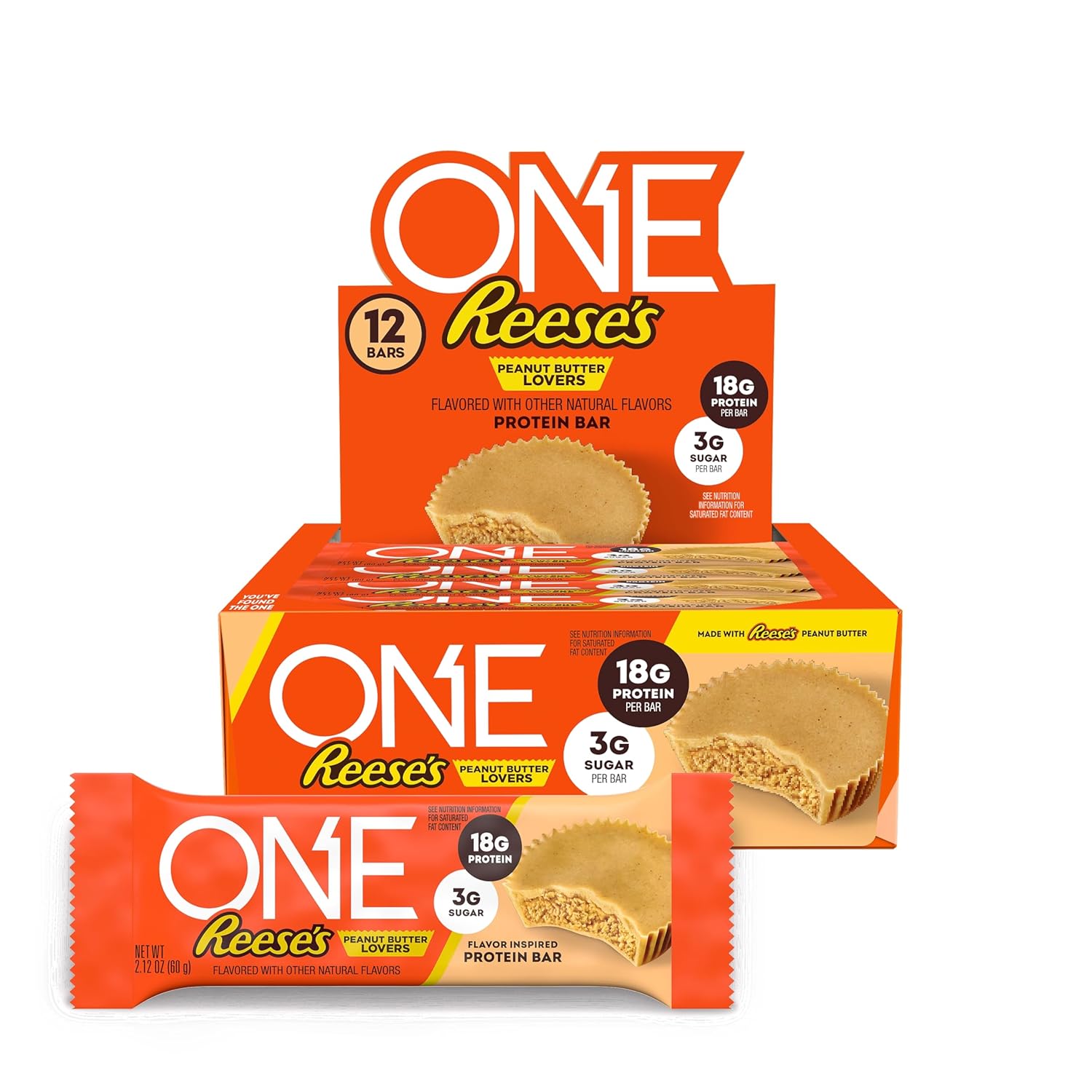 ONE Protein Bars, Reese's Peanut Butter Lovers, Gluten Free with 18g Protein and 3g Sugar, Pantry Staples, 2.12 oz (12 Count) - Image 2