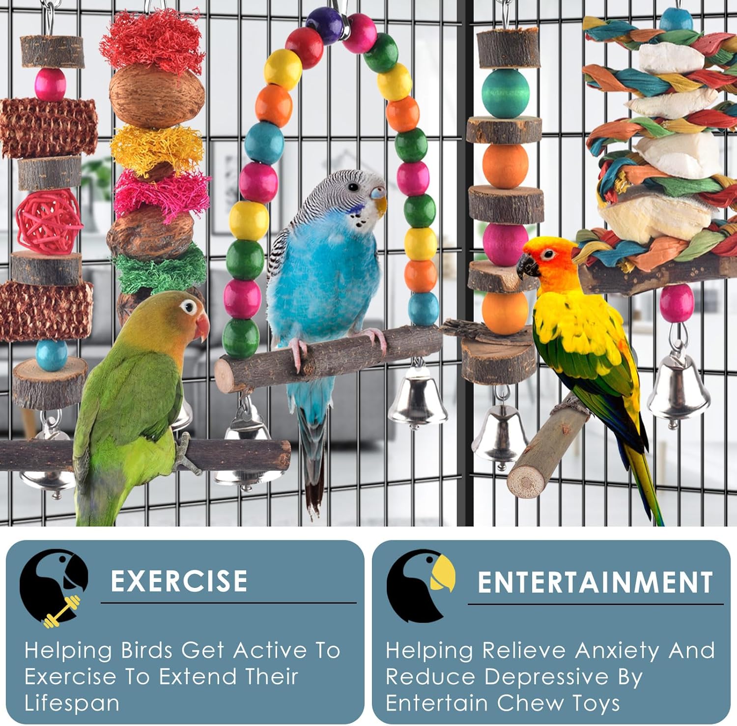 Bissap Bird Chew Toys, 7 Packs Parakeet Natural Wood Toys Parrot Hanging Cage Toy Bird Perch Stand for Small Bird Conure Cockatiel Parrotlet Lovebird Budgie - Image 4