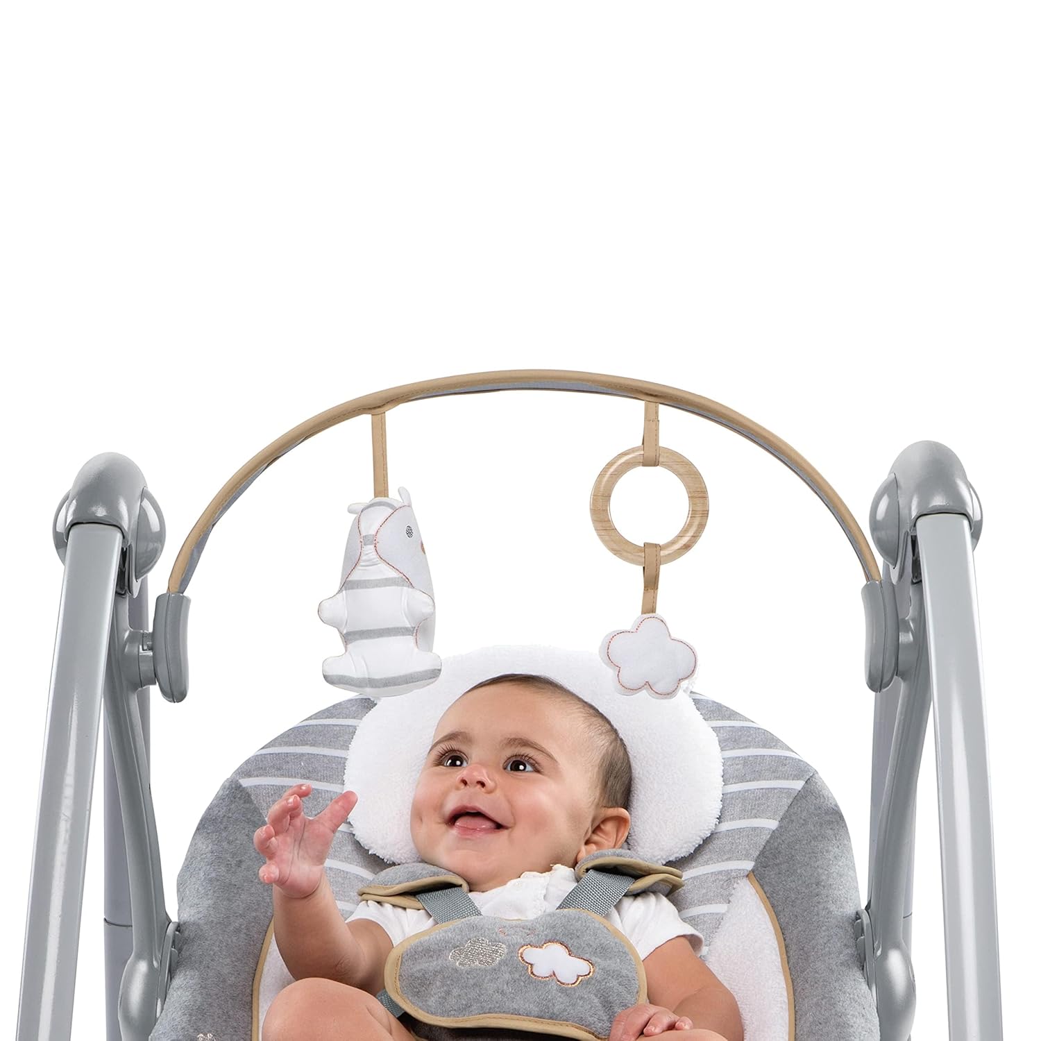 Ingenuity Swing 'n Go Deluxe 5-Speed Baby Swing with Cushioned Harness - Foldable, Portable, 2 Plush Toys & Sounds, 0-9 Months 6-20 lbs (Bella Teddy) - Image 12