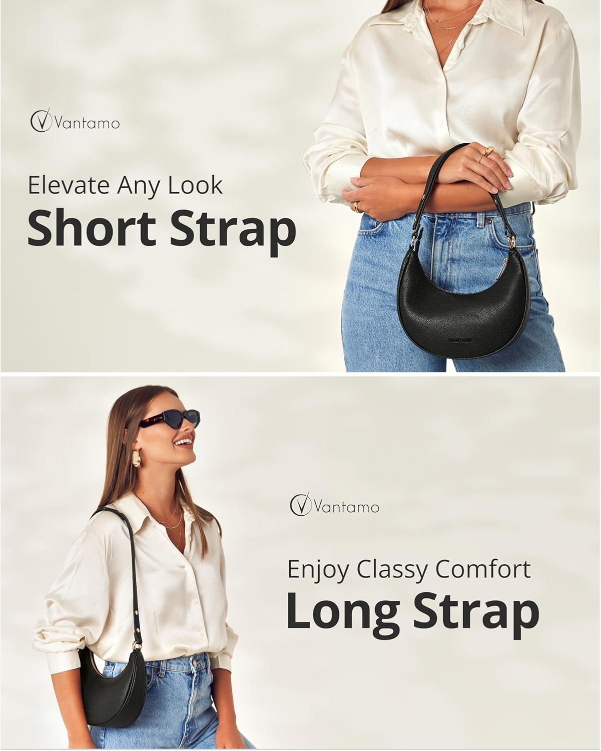 Vantamo Purse For Women, Small Trendy Crescent Moon Shoulder Hand Bag, Faux Leather, Anti Theft RFID Block & Adjustable Strap - Image 4