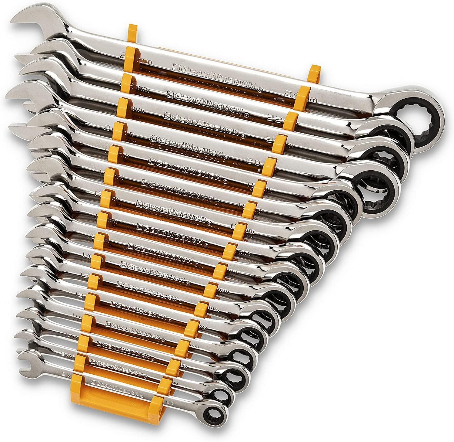 GEARWRENCH 30 Piece 12 Point Ratcheting Combination SAE/Metric (1/4-1 in., 8-24 mm) Wrench Set with Wrench Racks - 86702 - Image 11