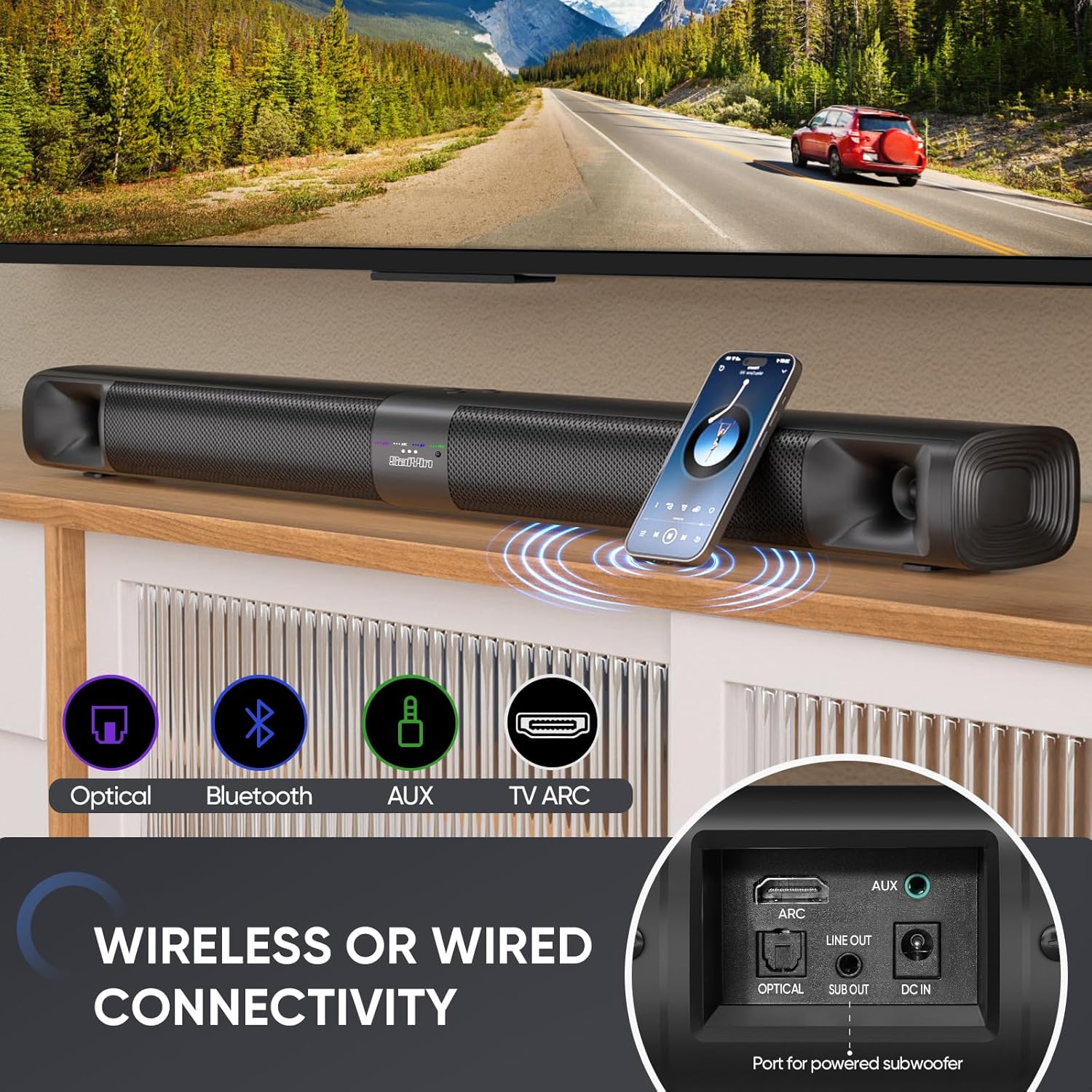 Saiyin Sound Bar for Smart TV, 31 Inches, 2-in-1 Detachable Soundbar for TV, Peak Power 90W Bluetooth TV Sound Bar for Surround Sound System,TV ARC/Optical/AUX/Wall Mount - Image 5