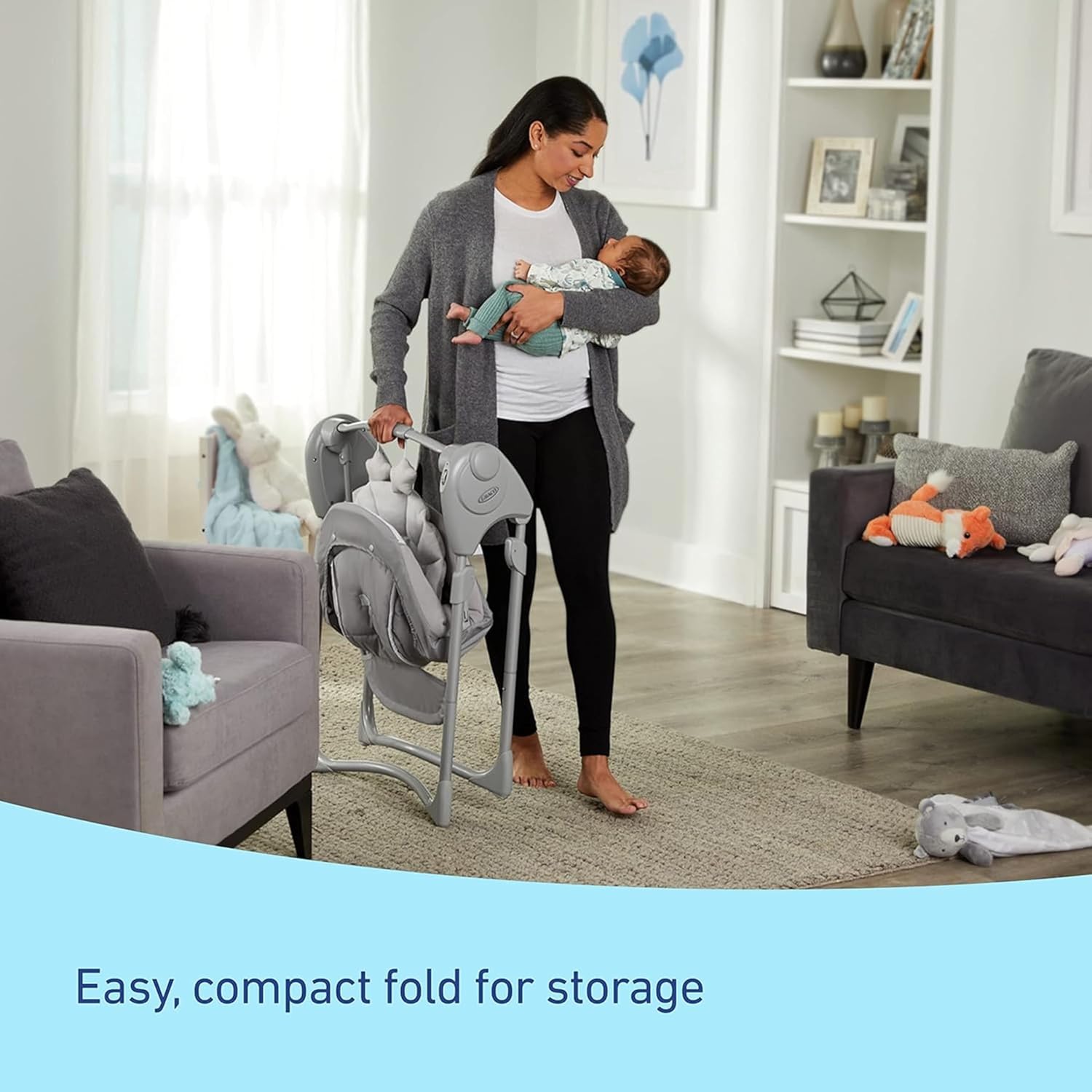 Graco Slim Spaces Compact Baby Swing, Reign - Image 4