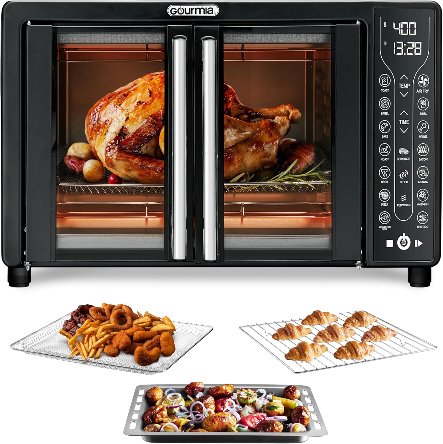 Gourmia Toaster Oven Air Fryer Combo 17 cooking presets 1700W french door digital air fryer oven 24L capacity accessories, convection rack, baking pan tray recipe book GTF7460,Large,Black - Image 2