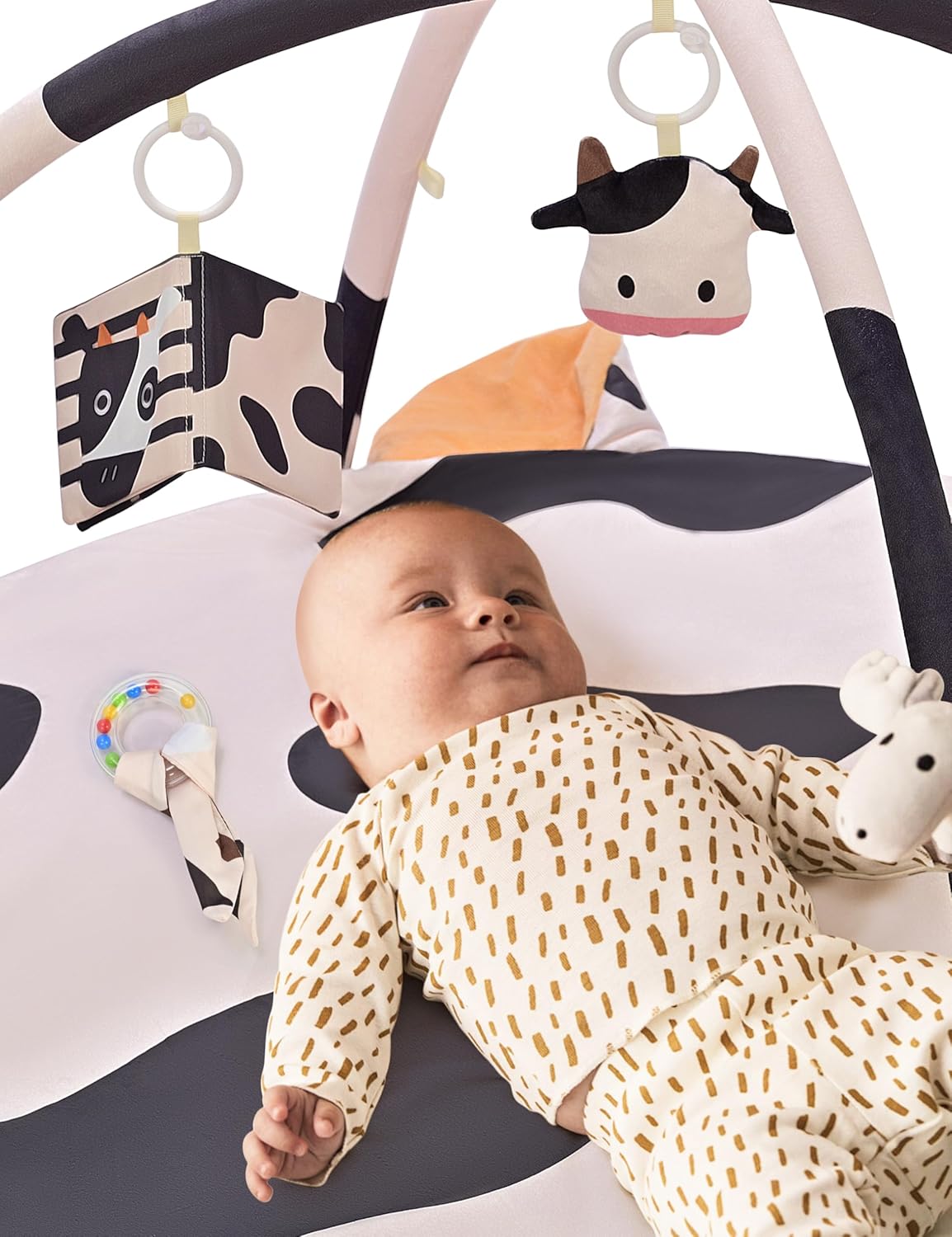2PM SPORTS Cow Theme Baby Play Mat, Tummy Time Mat for Infant Newborn, Baby Play Gyms & Playmats for 0-3 3-6 6-12 Months, Activity Mat 5 Detachable Toys, Non Slip Gym Mat Easy to Install & Clean - Image 9