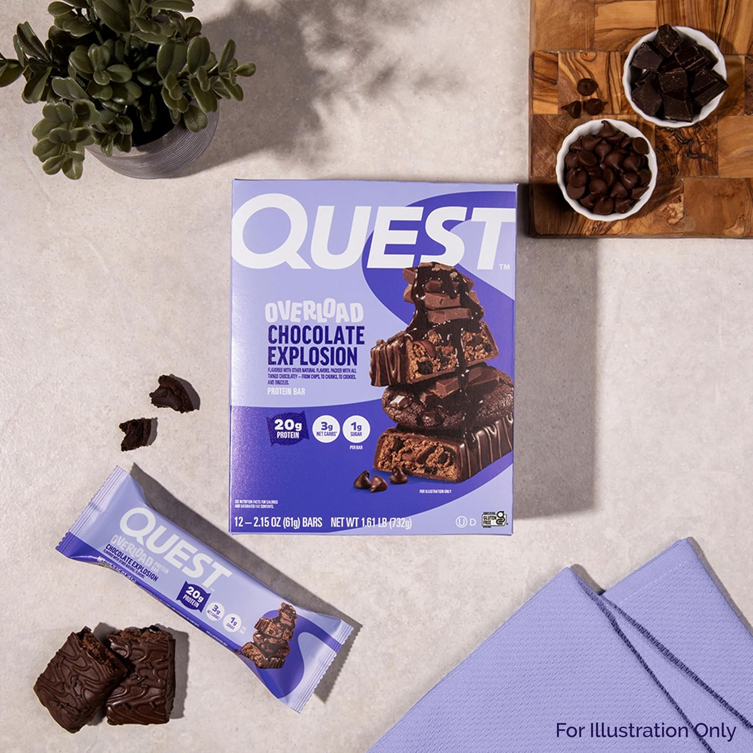 Quest Nutrition Overload Protein Bars, Chocolate Explosion, 20g Protein, 1g Sugar, 3g Net Carbs, Gluten Free, 12 Count - Image 6
