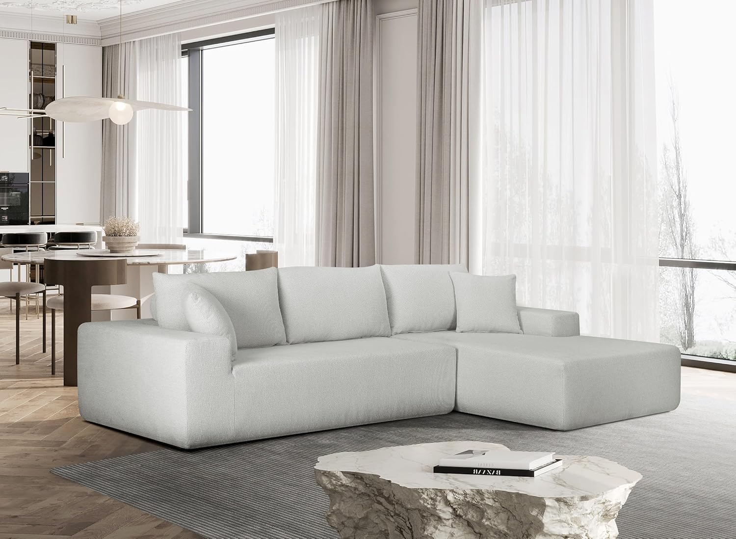 108" Cloud Sectional Couch, Modern Minimalist Modular Sofa with L-Shape Chaise and Deep Seat, Comfy Upholstered Sofa Couch for Living Room Bedroom, No Assembly Required (White, Right Facing) - Image 7