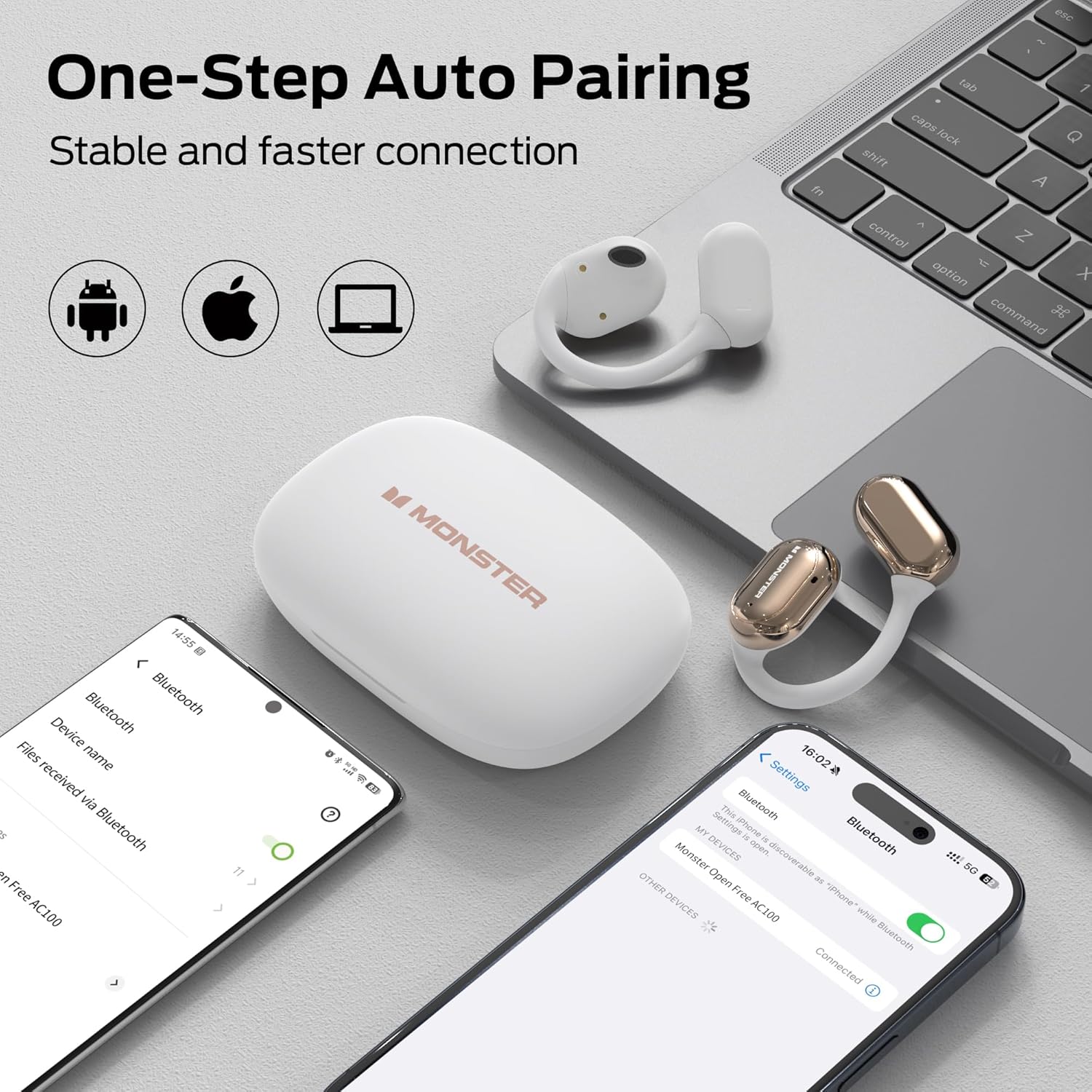 Monster Open Free AC100 Open Ear Bluetooth 5.3 Headphones, Wireless Earbuds with Earhooks, Immersive Stereo Sound by 16mm Large Driver, Clear Calls, 30H Playtime, Waterproof Sport Earbuds for Running - Image 7