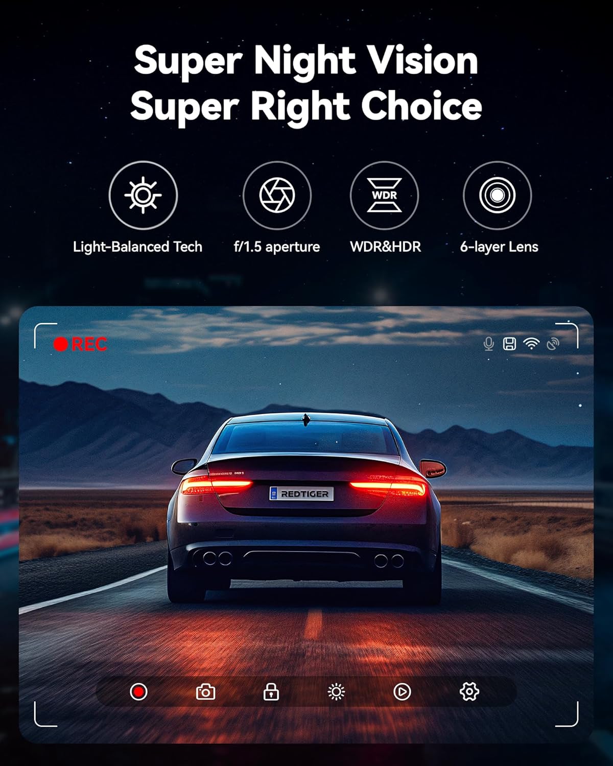 REDTIGER Dash Cam Front Rear, 4K/2.5K Full HD Dash Camera for Cars, Included 32GB Card, Built-in Wi-Fi GPS, 3.16” IPS Screen, Night Vision, 170°Wide Angle, WDR, 24H Parking Mode(F7NP) - Image 5