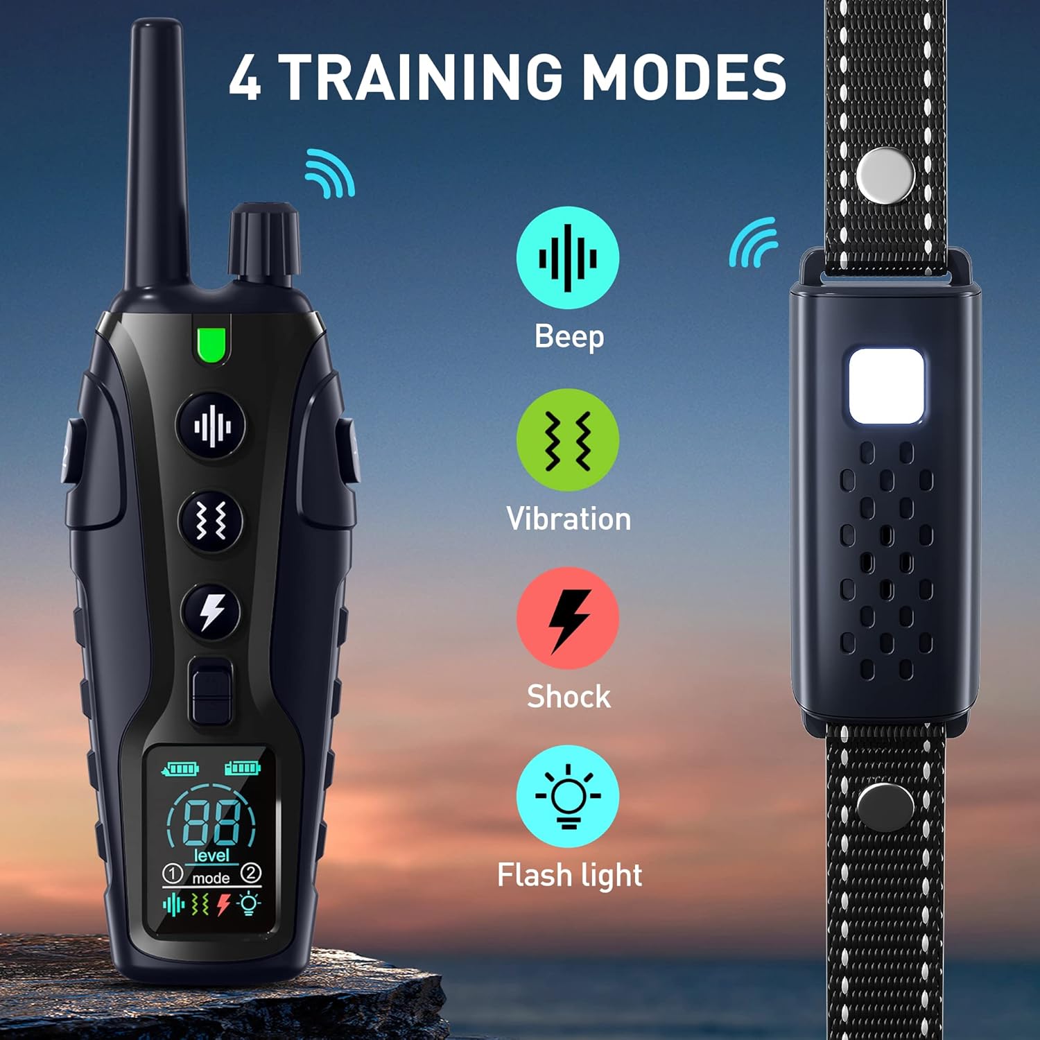 Dog Shock Collar - 4000FT Dog Training Collar with Remote Waterproof e Collar with Flashing Light, Adjustable Pitch Beep(1-8), Vibration(1-16), Safe Shock(1-99), and Keypad Lock - Image 3
