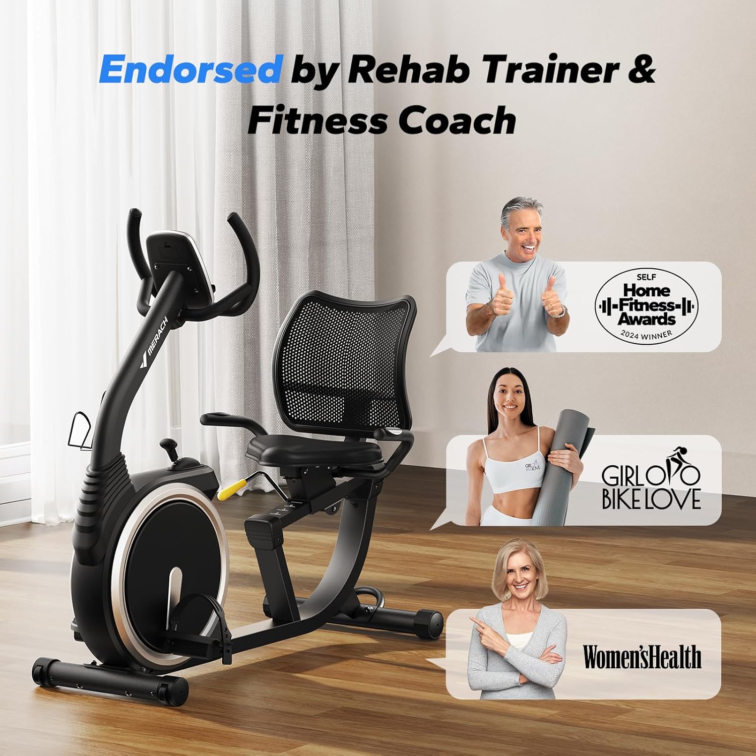 MERACH Recumbent Exercise Bike, High-end Recumbent Bike for Home, Light Commercial Recumbent Bikes for Seniors Adults, Magnetic Recumbent Stationary Bike with Smart Bluetooth and Exclusive App, LCD, Heart Rate Handle - Image 3