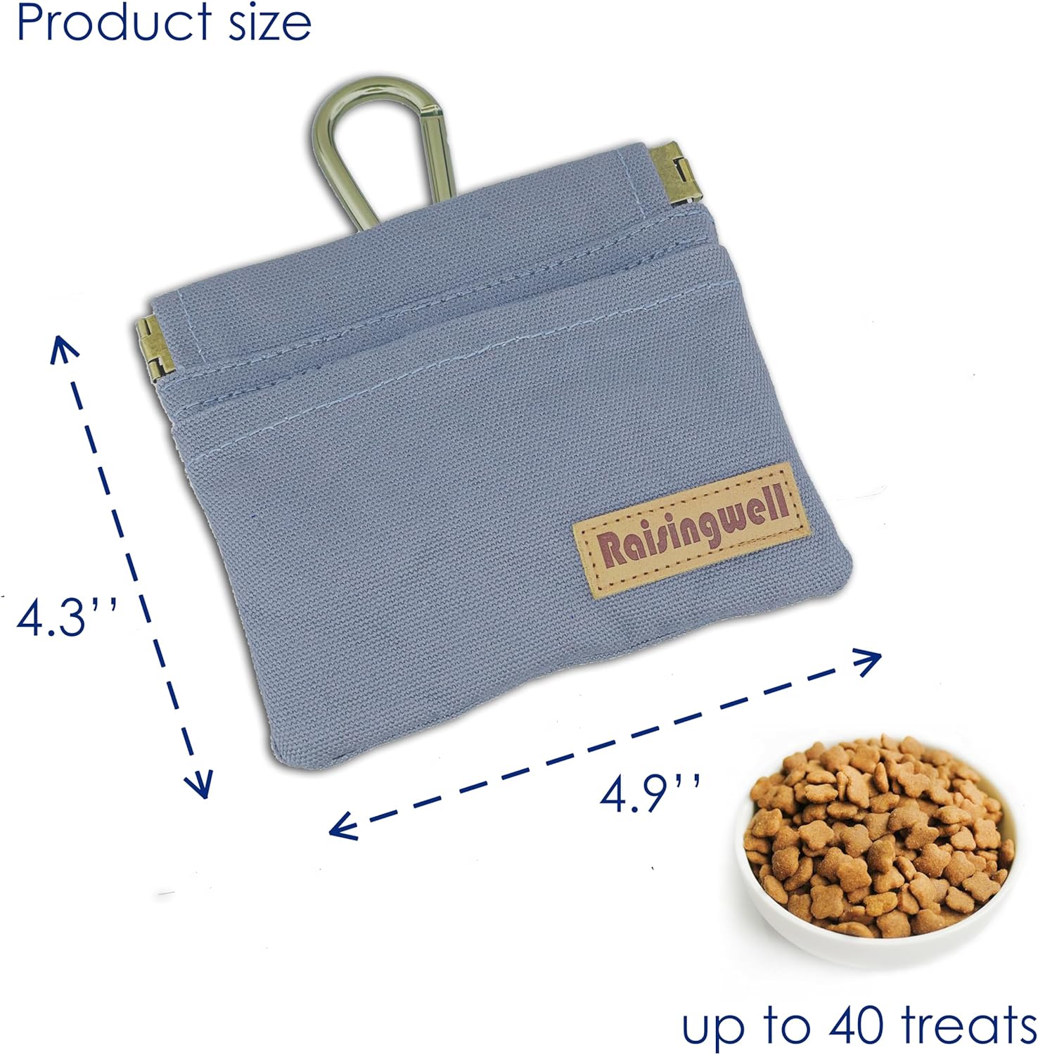 Dog Treat Pouch, Small Cotton Pocket Sized Training Holder, Hand Free Walking Fanny Bag with Carabiner, Self-Closing Pet Feed Snack Reward, Behavior Aids for Puppy Travel or Outdoor (Grey) - Image 3